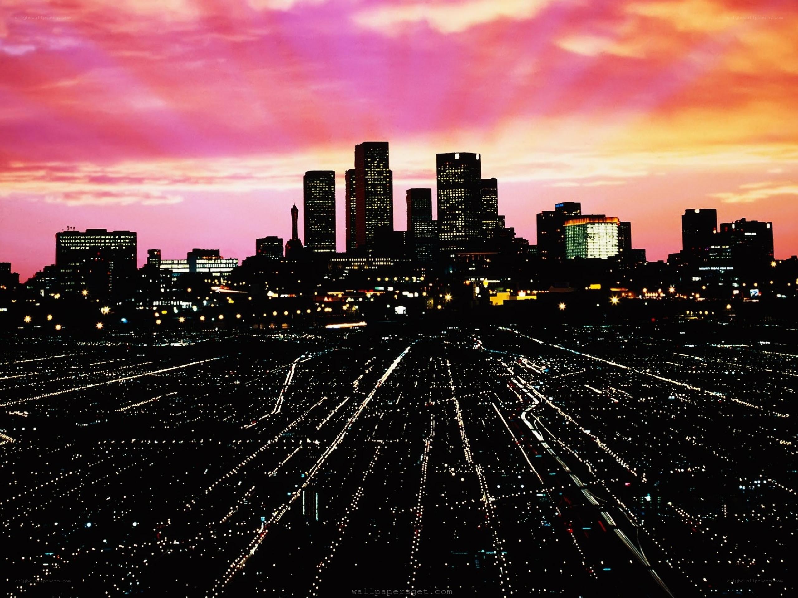 city skyline at sunset