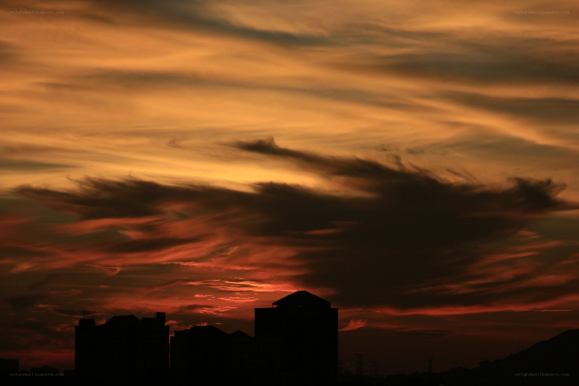 City skyline at sunset