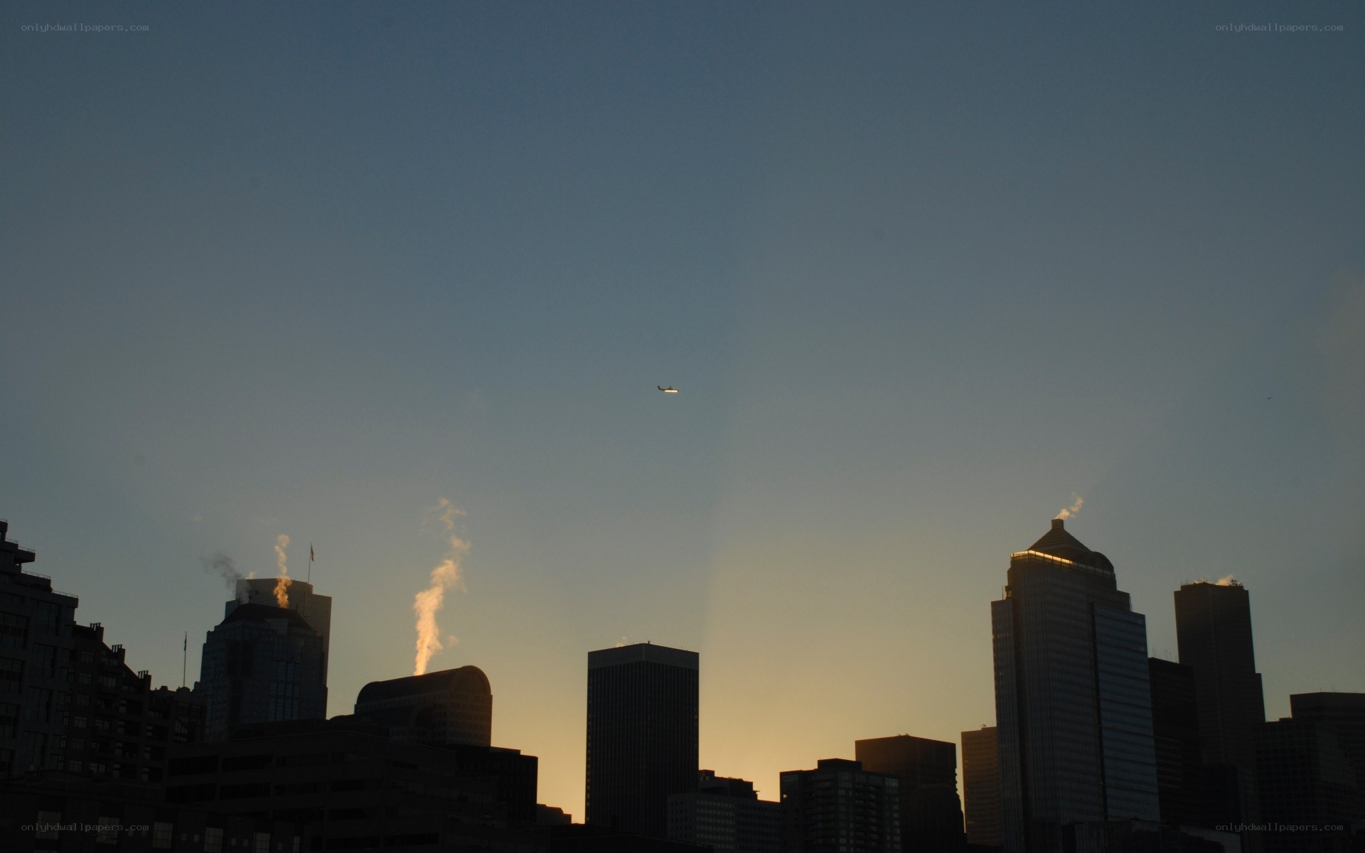 City skyline at sunset