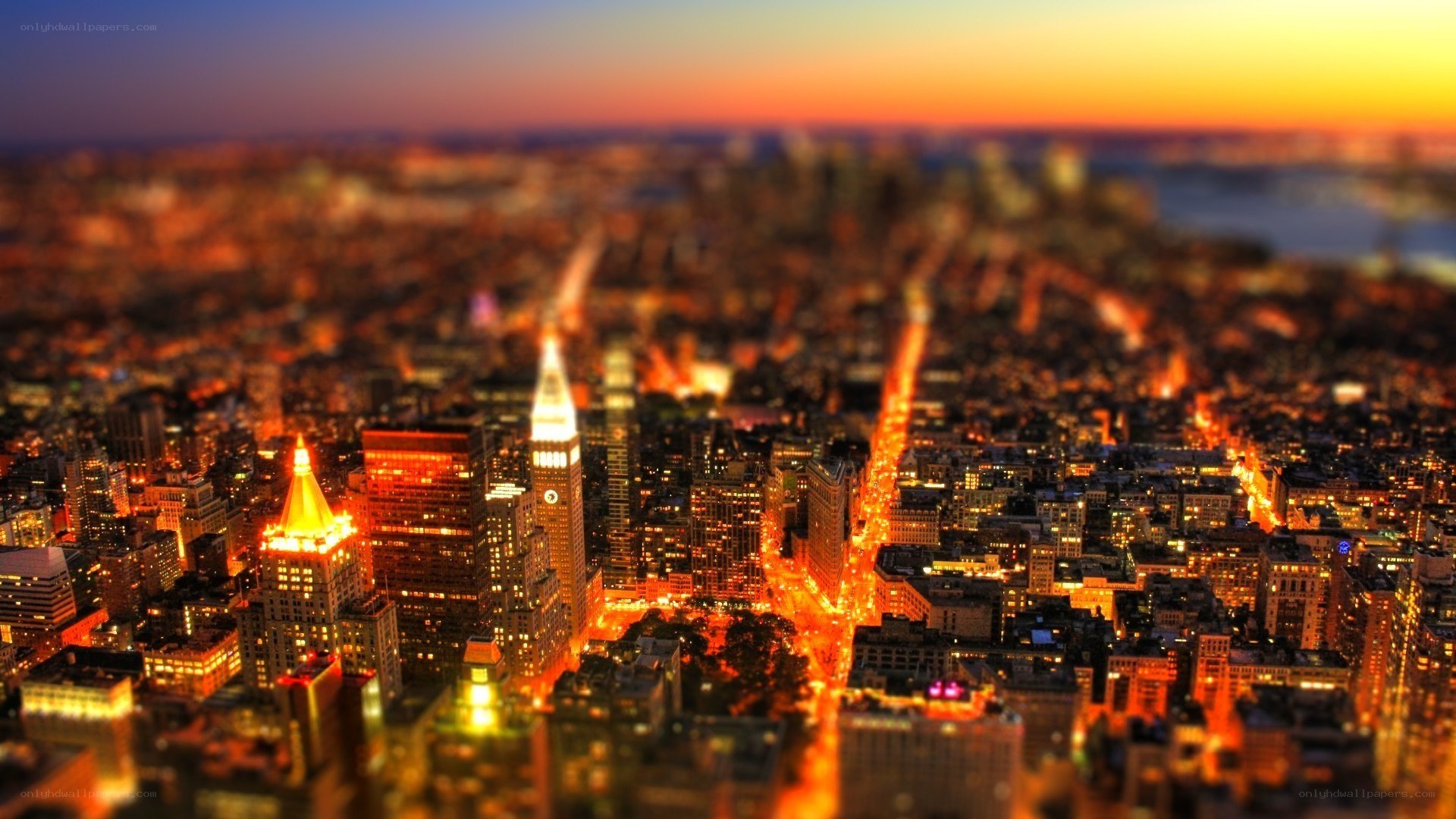 city skyline at sunset