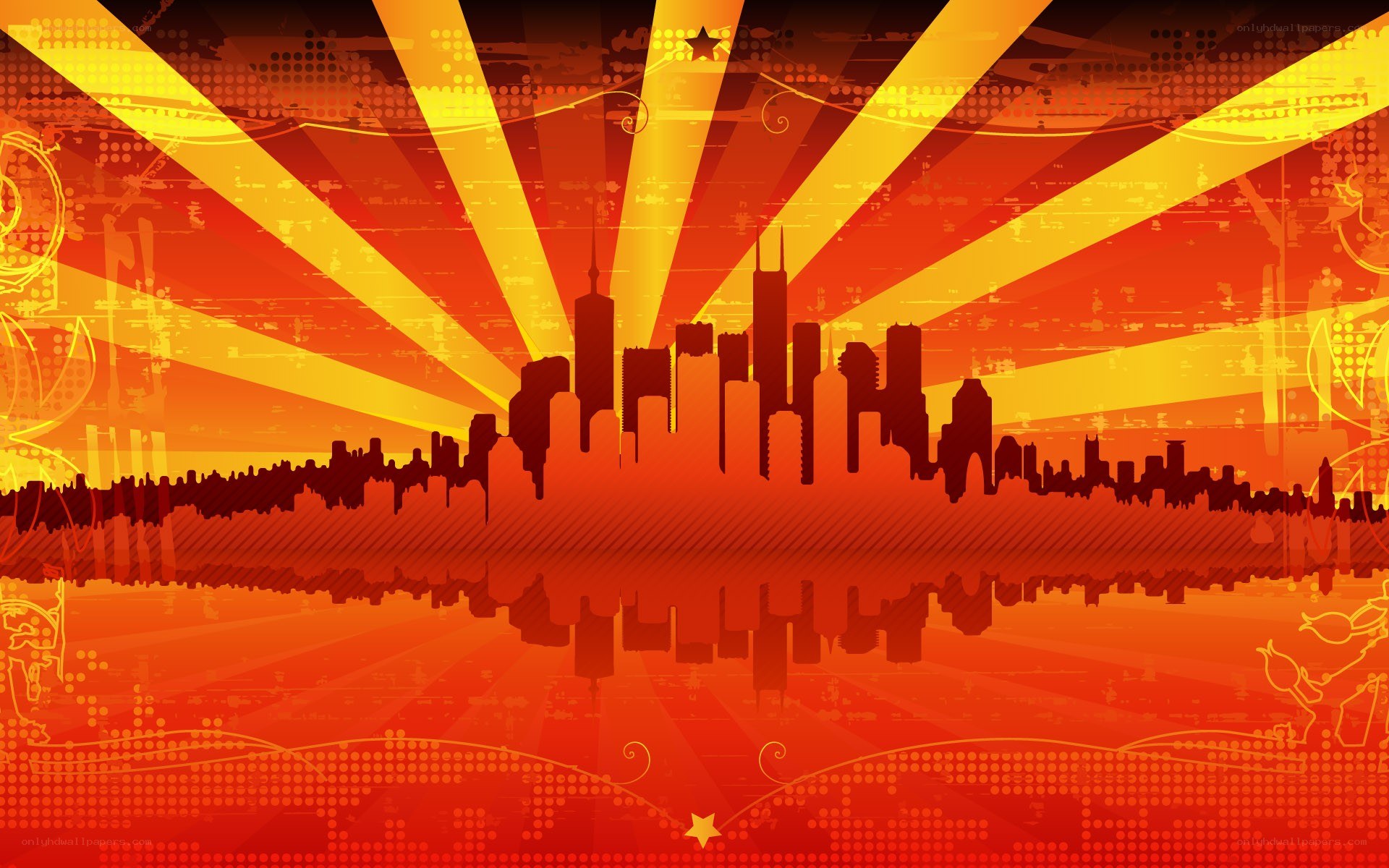 city skyline at sunset
