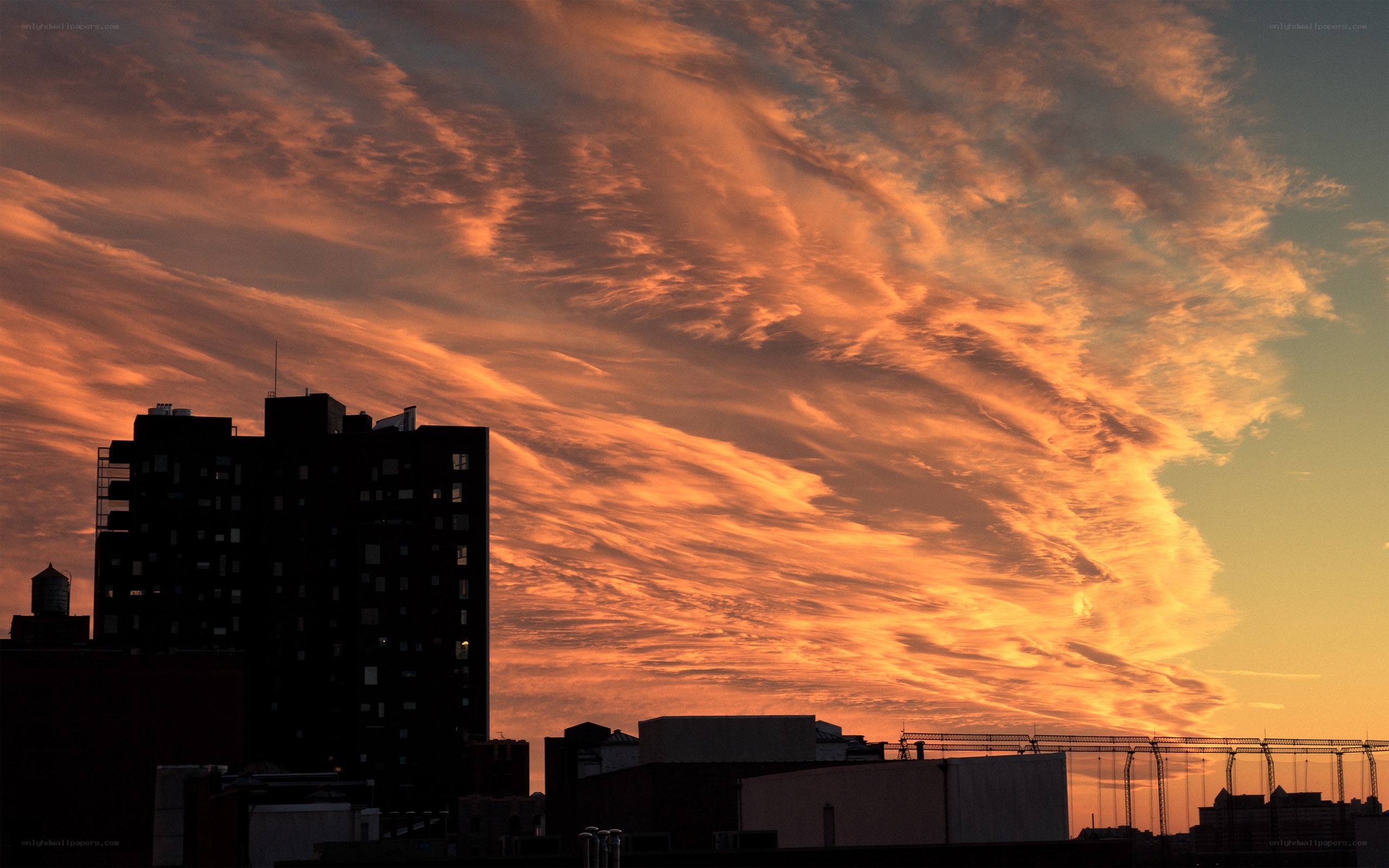 City skyline at sunset