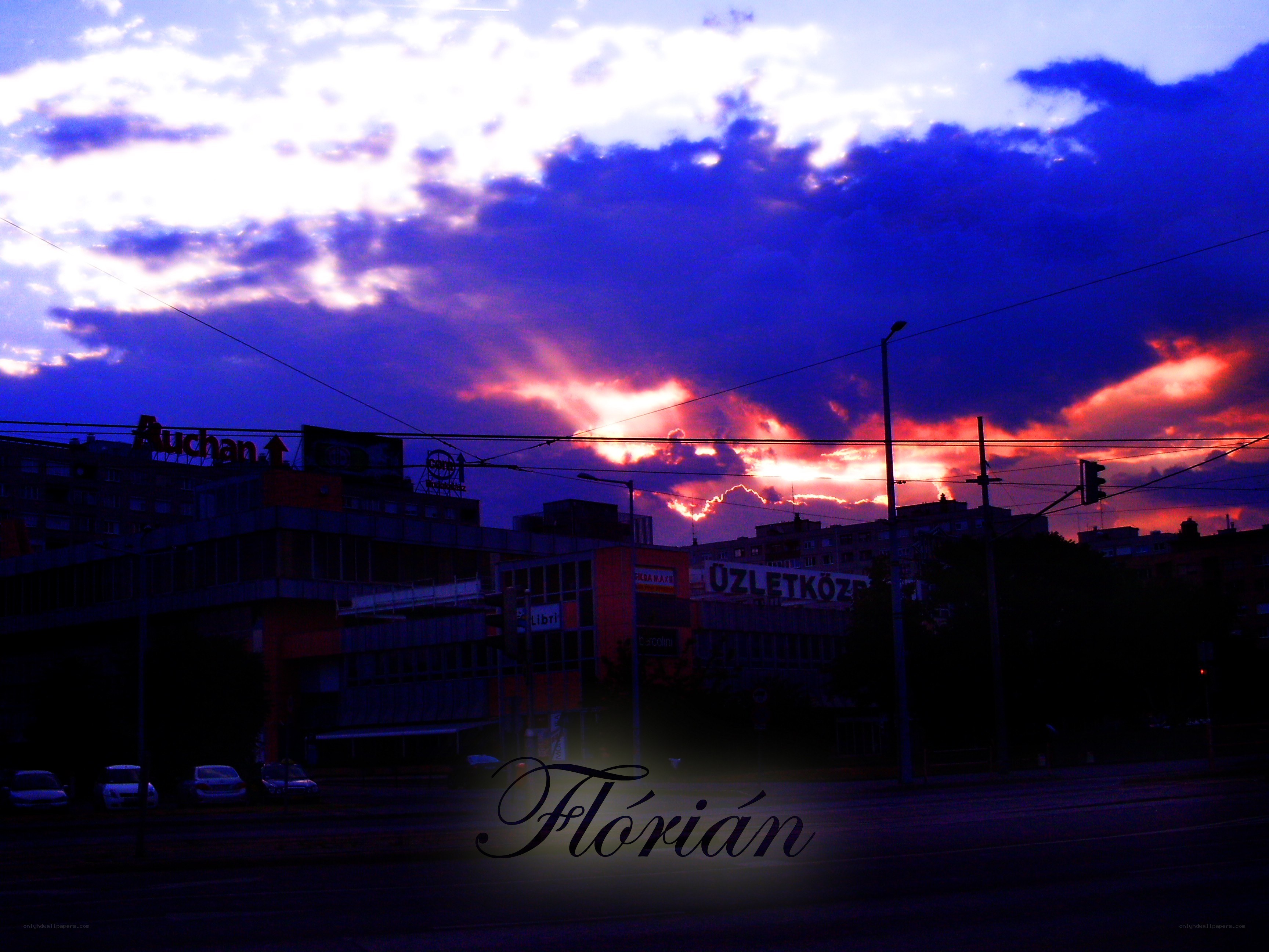 City skyline at sunset