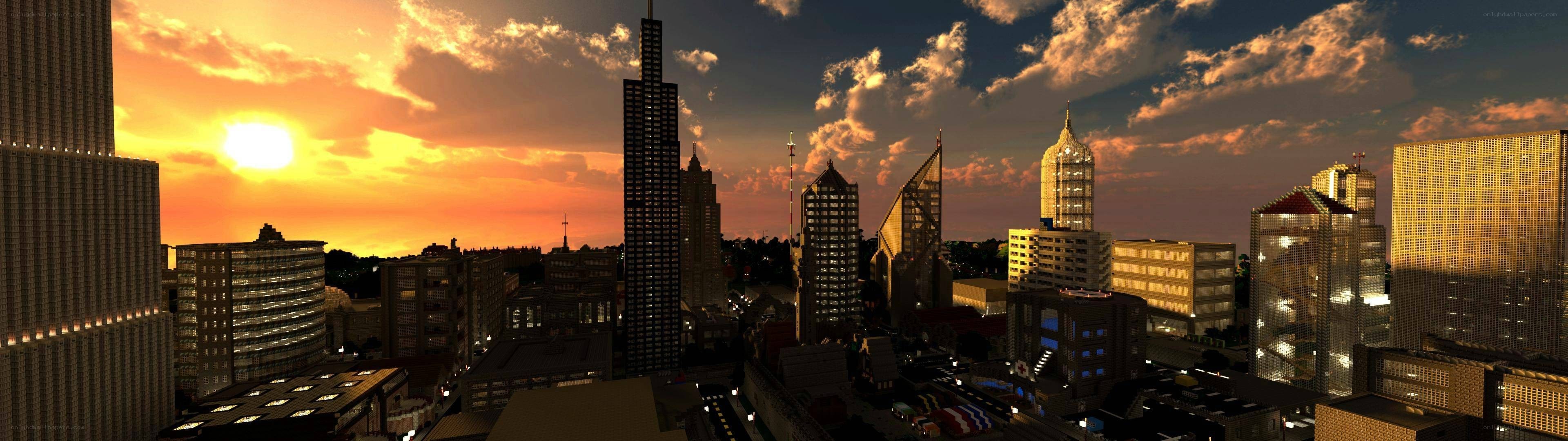 city skyline at sunset