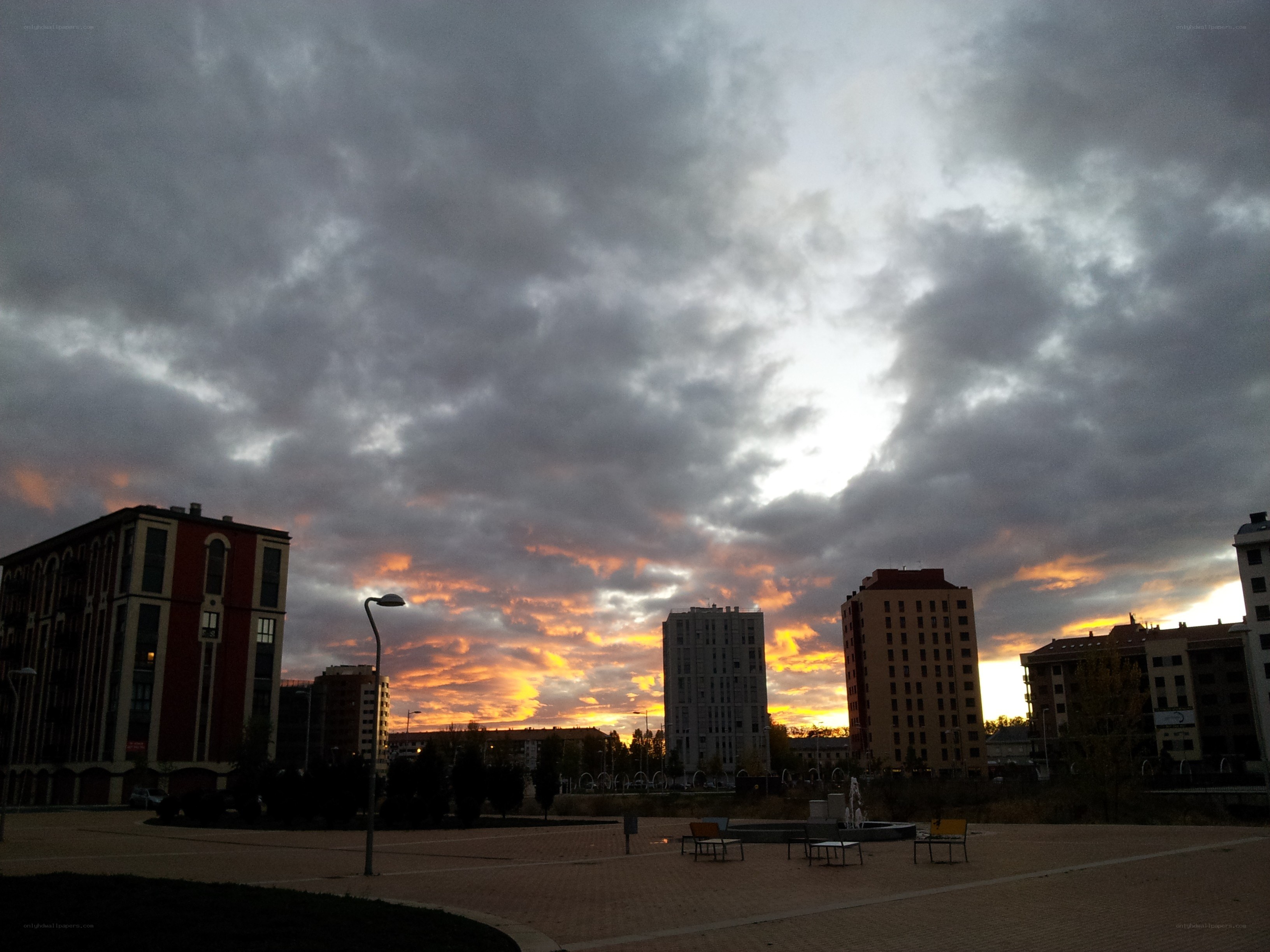 City skyline at sunset