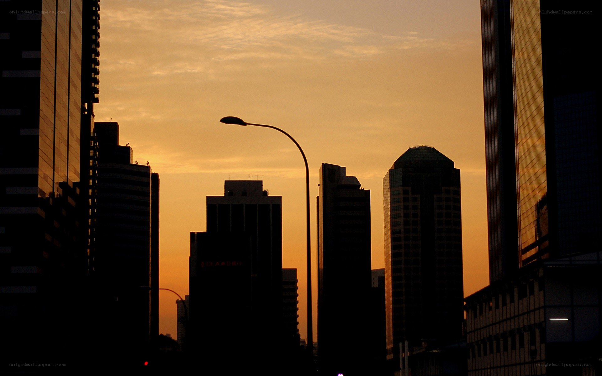 City skyline at sunset