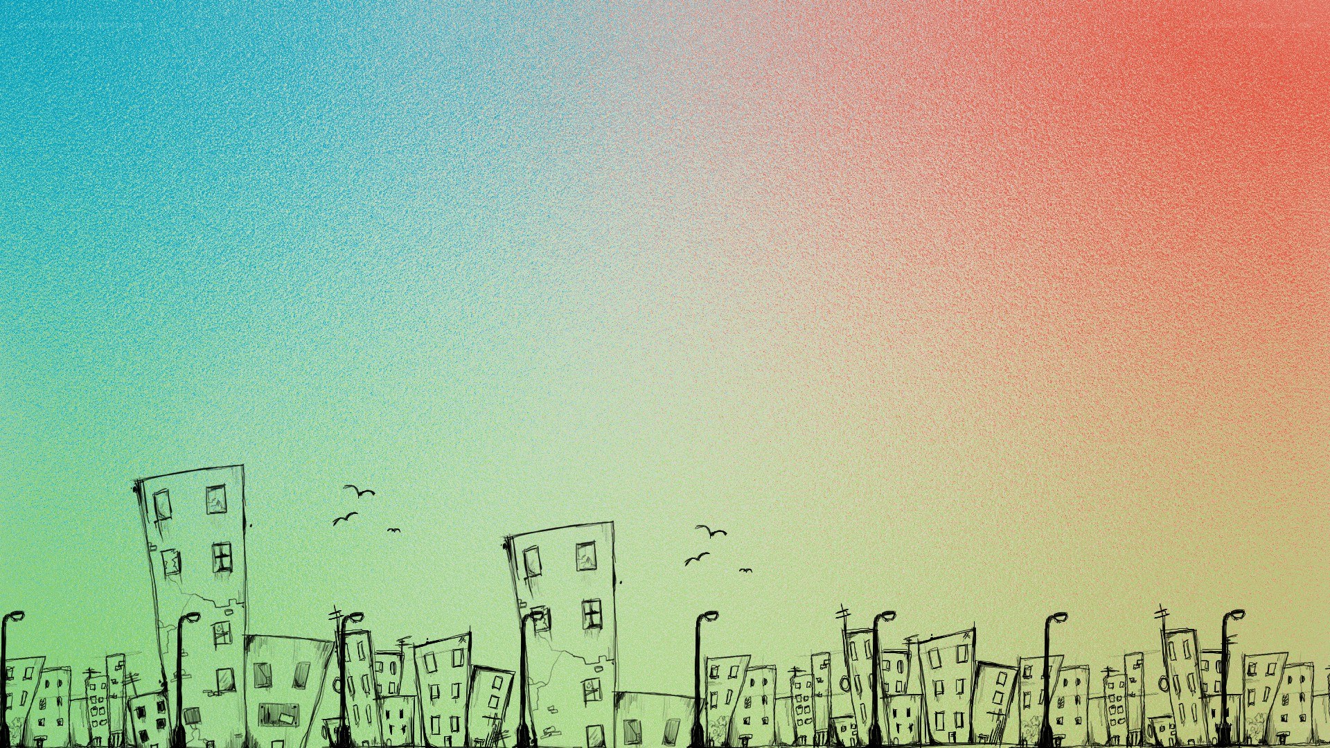 city skyline at sunset