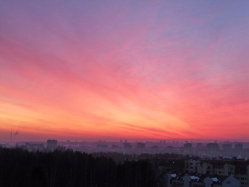 City skyline at sunset