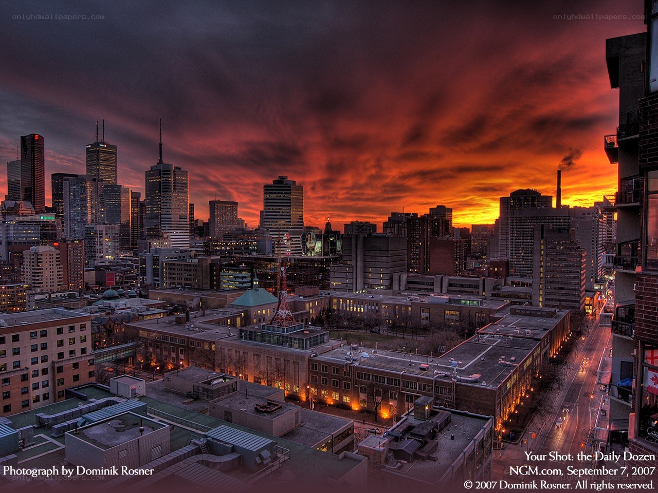 City skyline at sunset