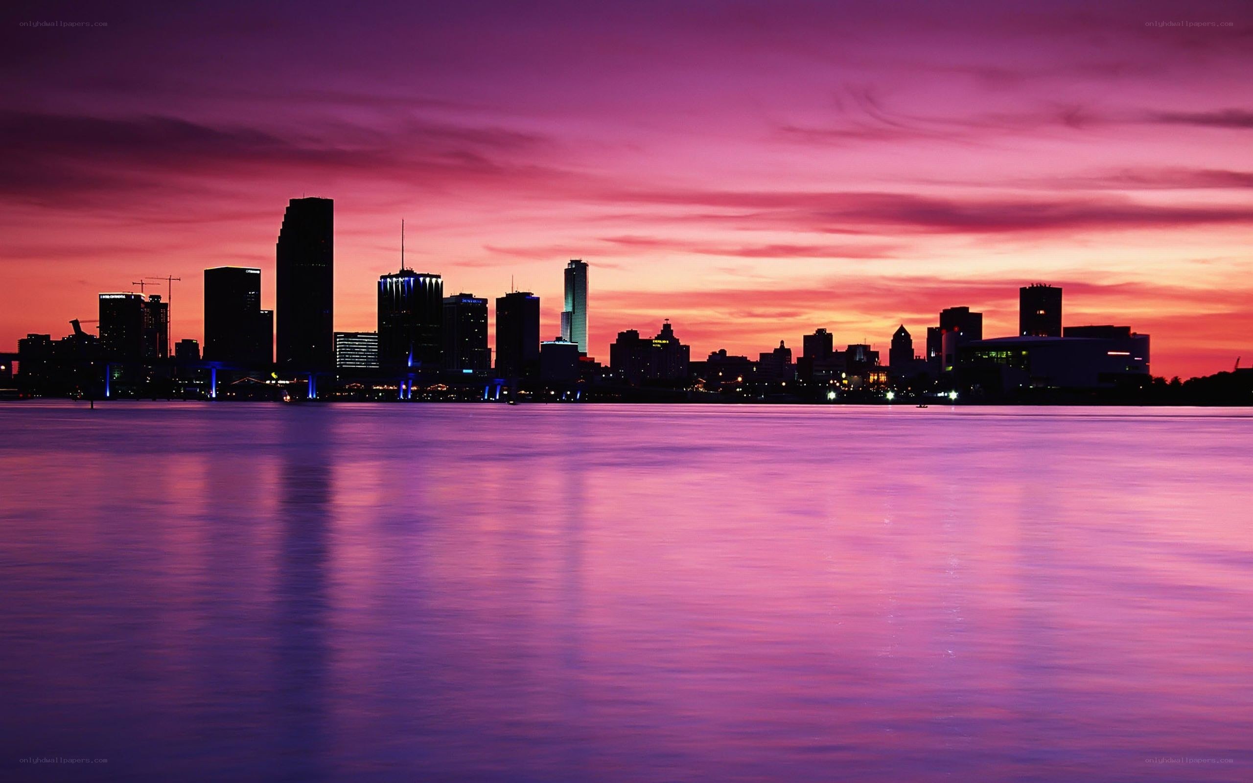 City skyline at sunset