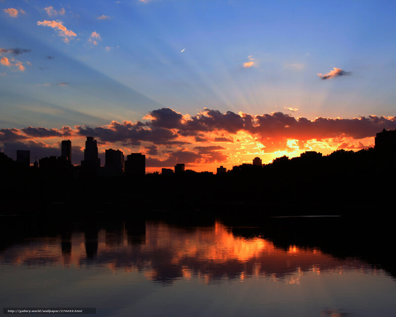 City skyline at sunset