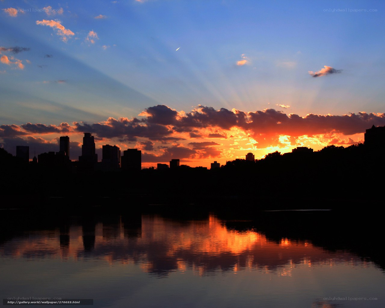 City skyline at sunset