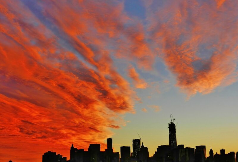 City skyline at sunset