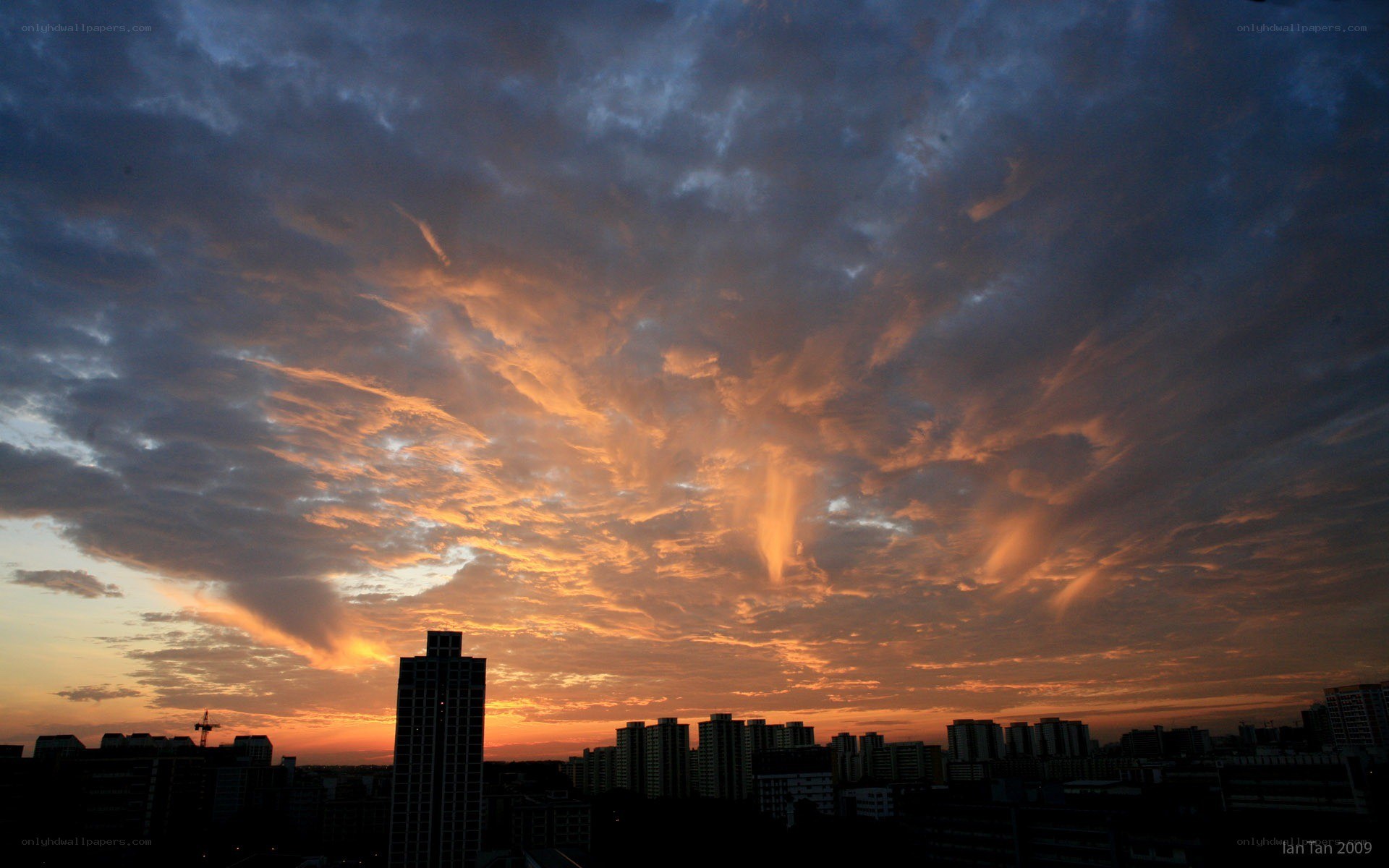 City skyline at sunset