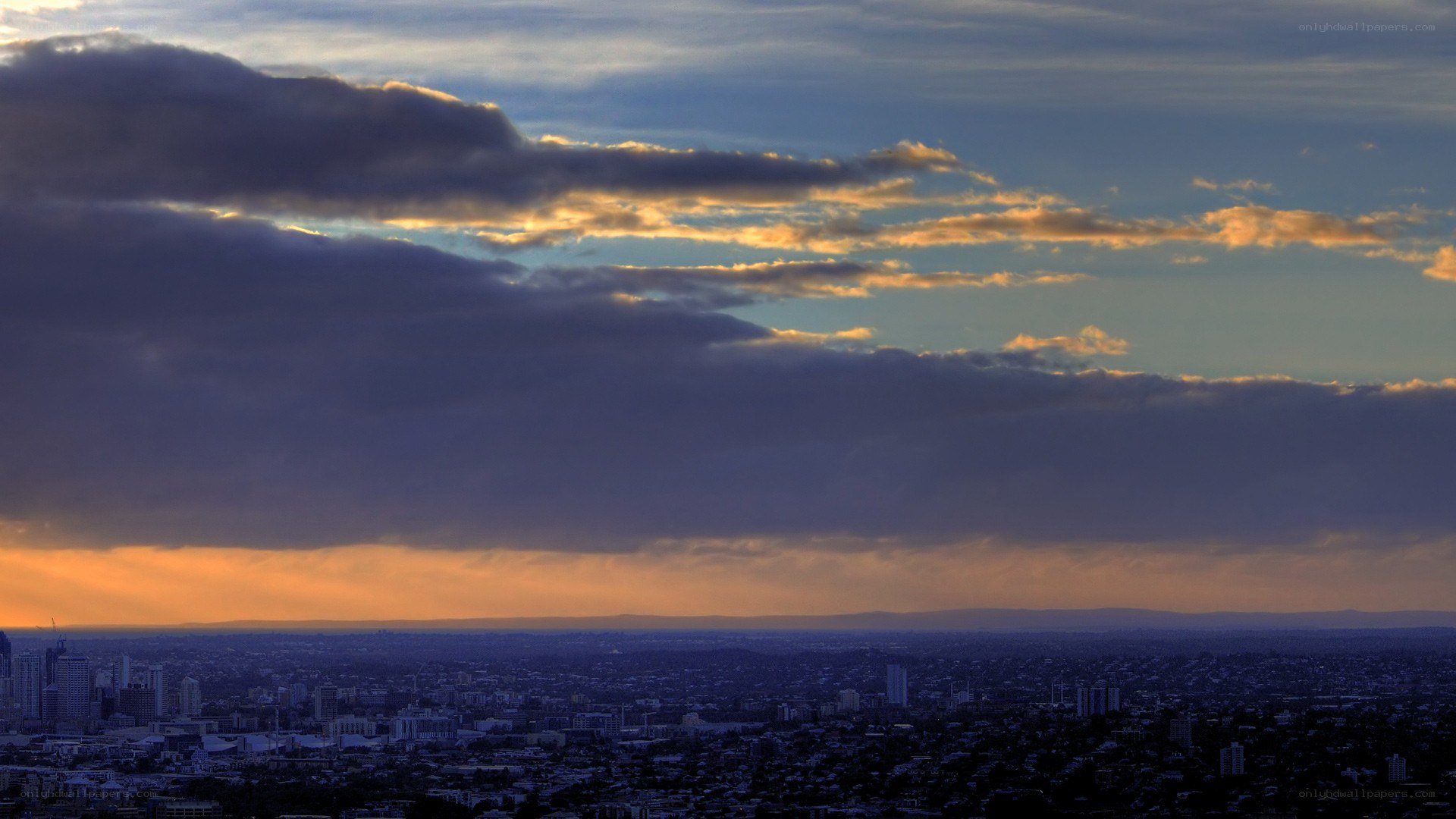 City skyline at sunset