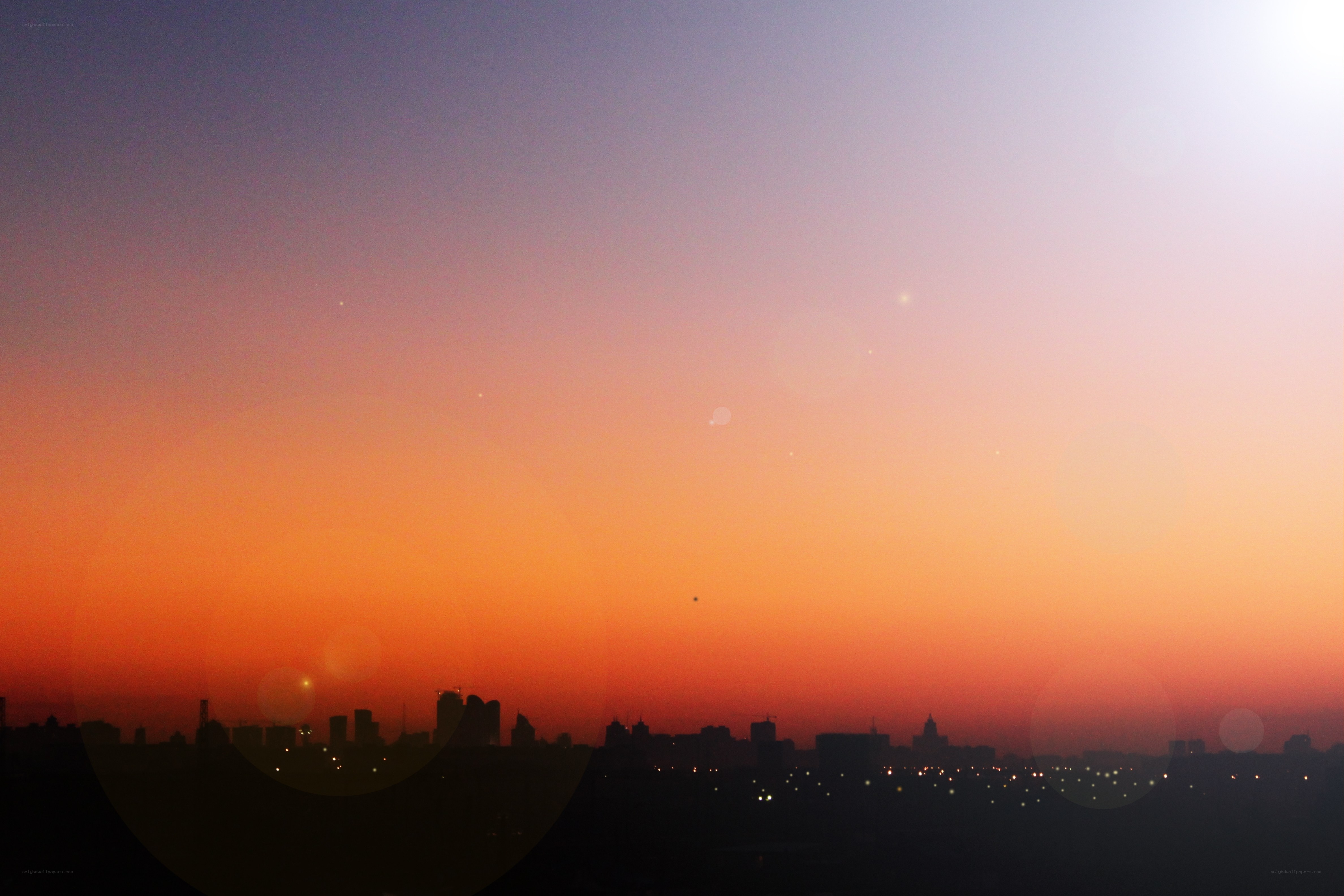 City skyline at sunset