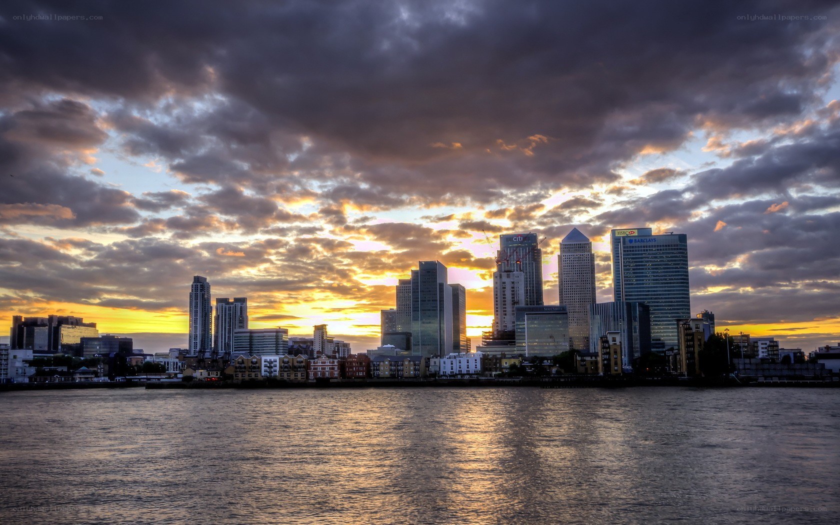 City skyline at sunset