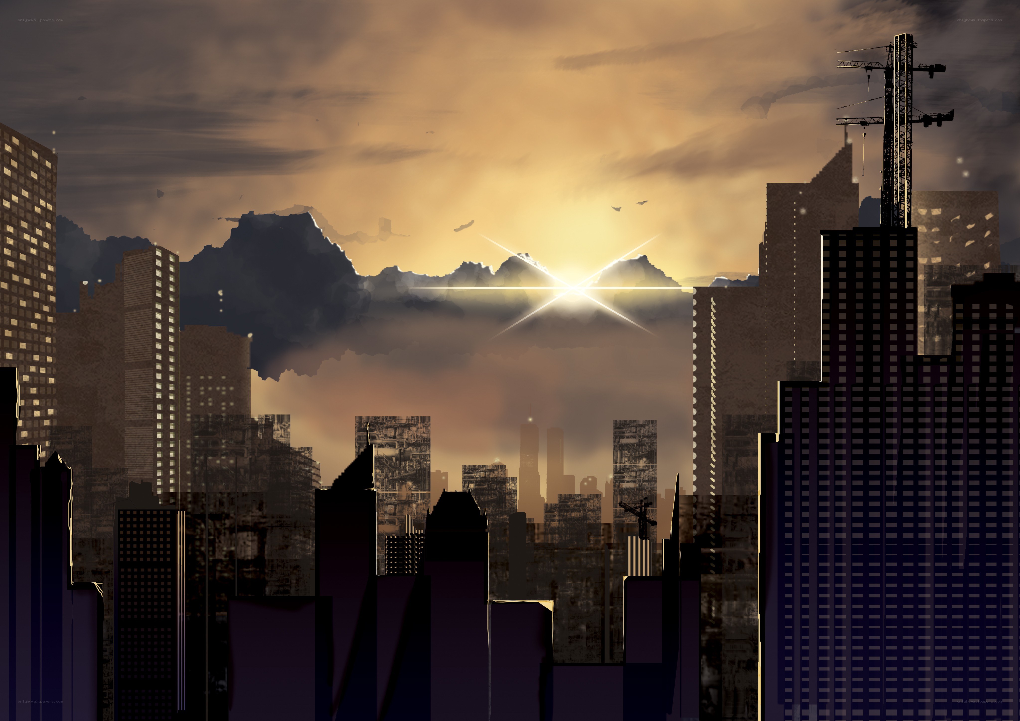 city skyline at sunset