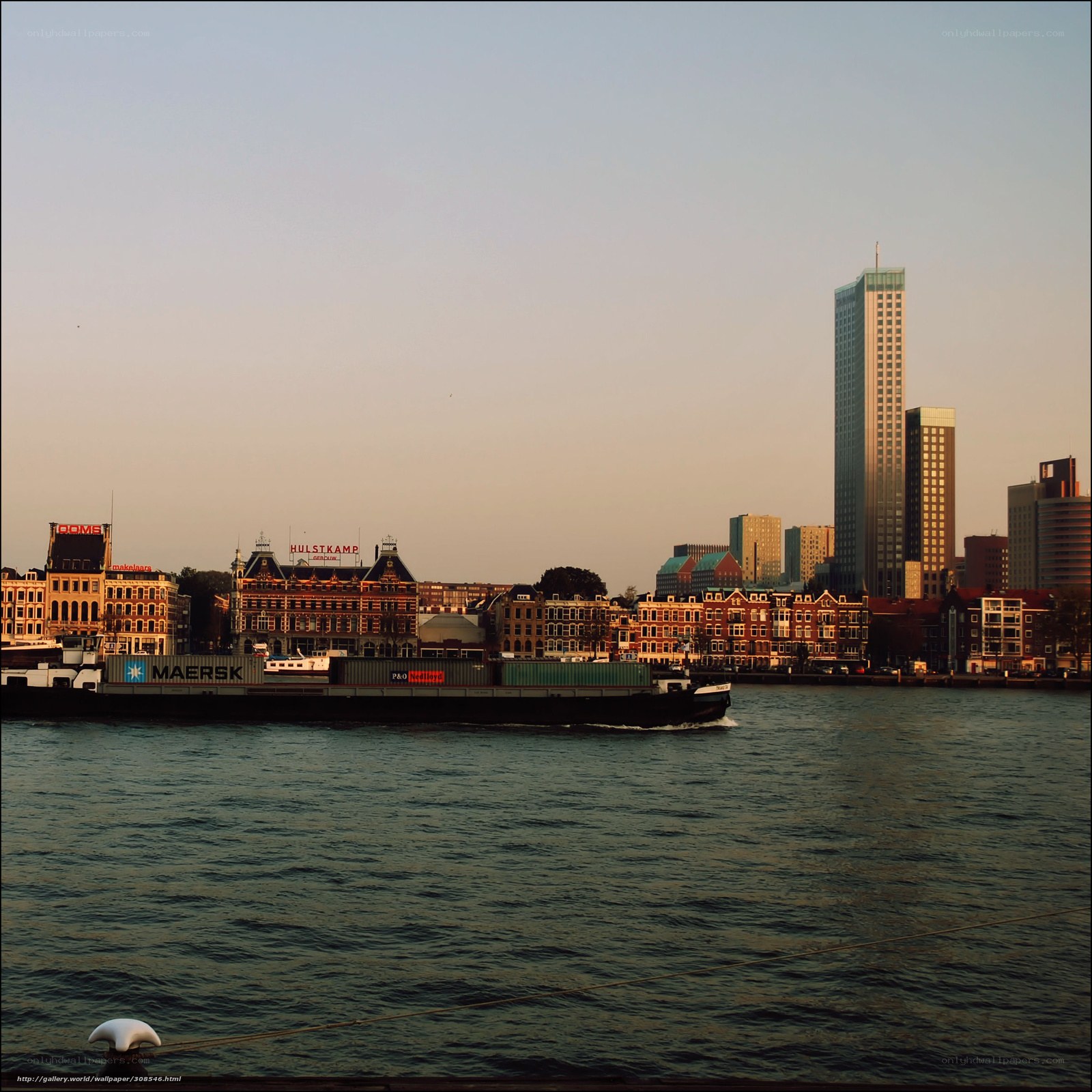 City skyline at sunset