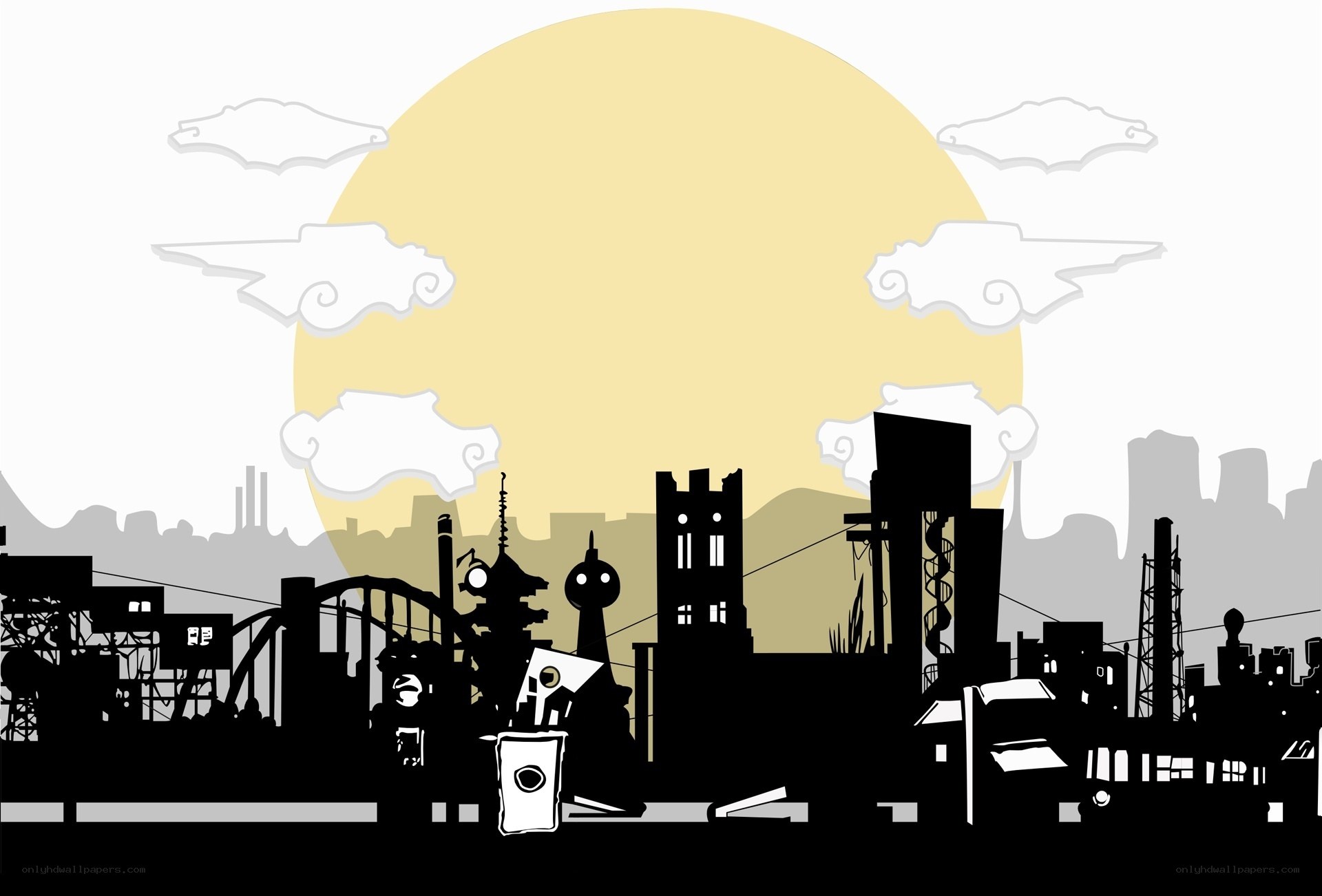 city skyline at sunset