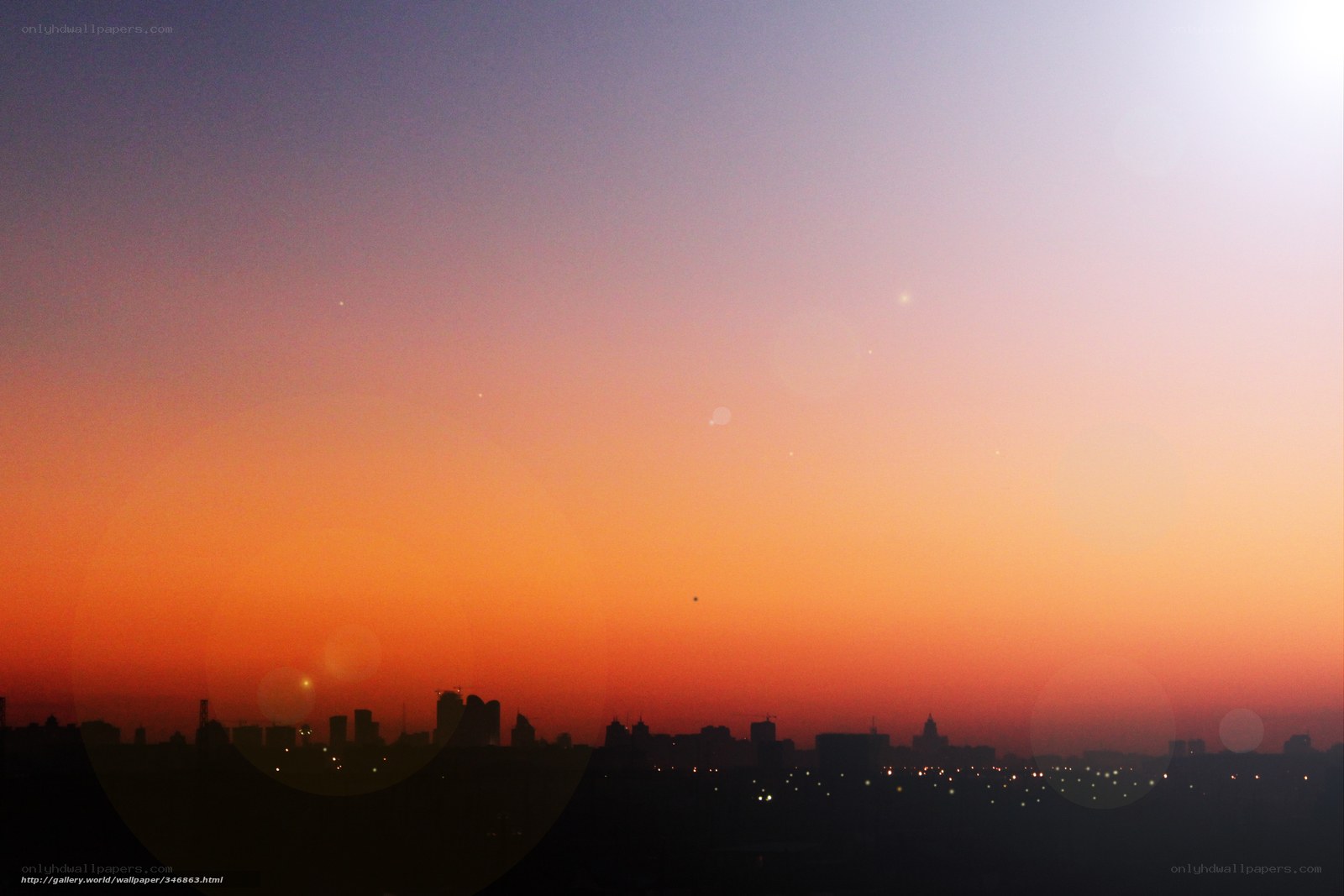 City skyline at sunset
