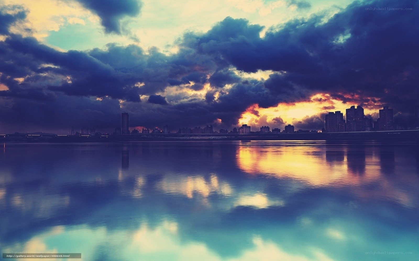 City skyline at sunset