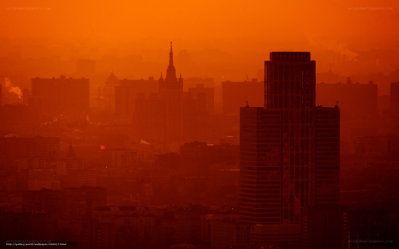 City skyline at sunset