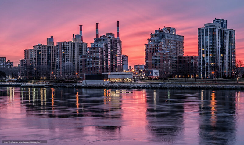 City skyline at sunset