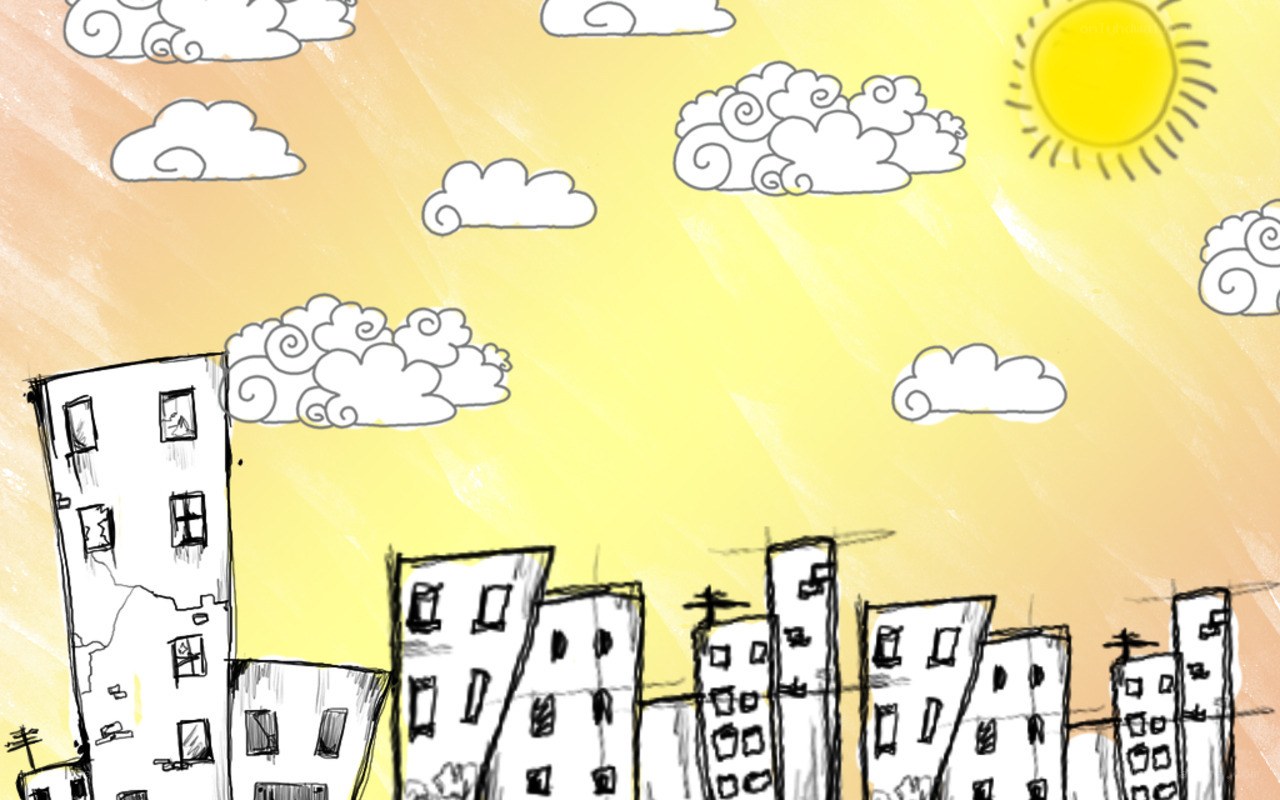city skyline at sunset