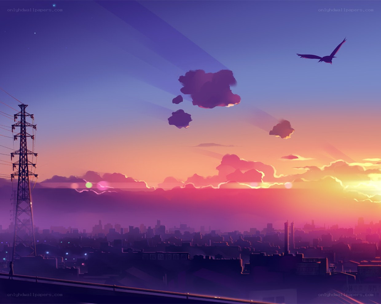 City skyline at sunset