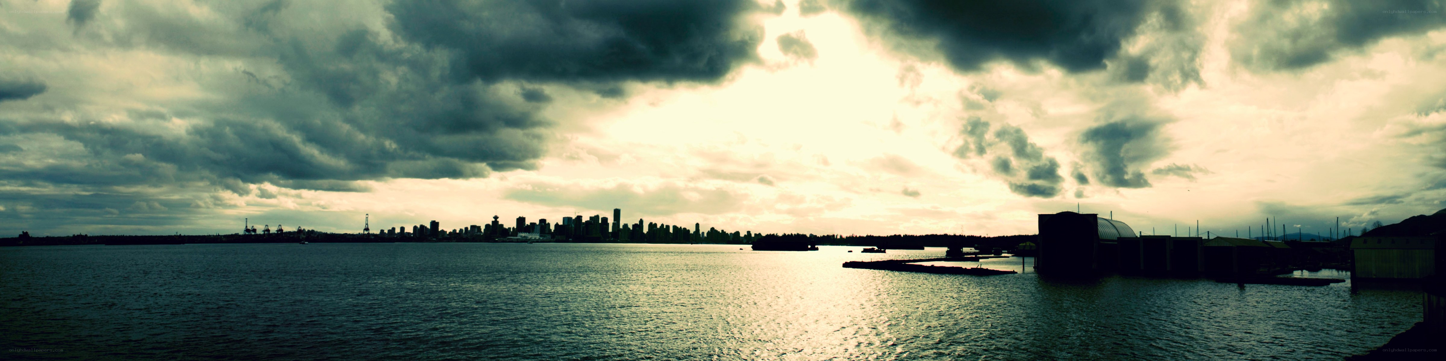 City skyline at sunset