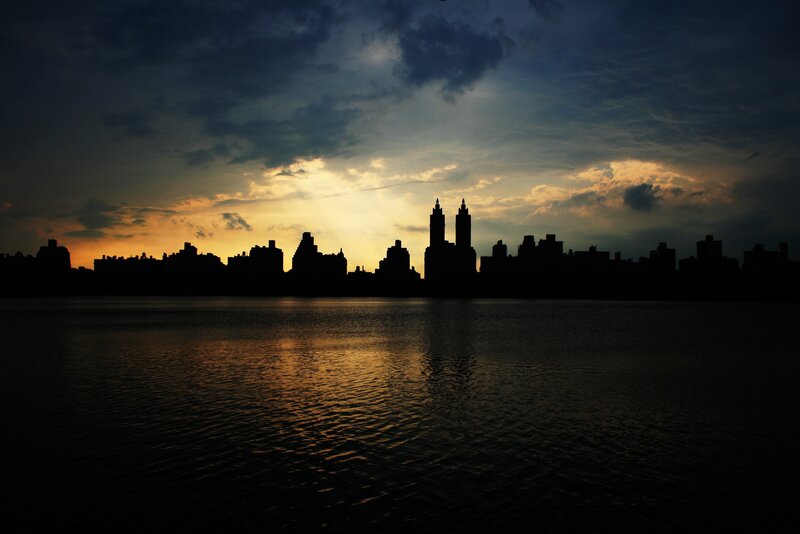 city skyline at sunset