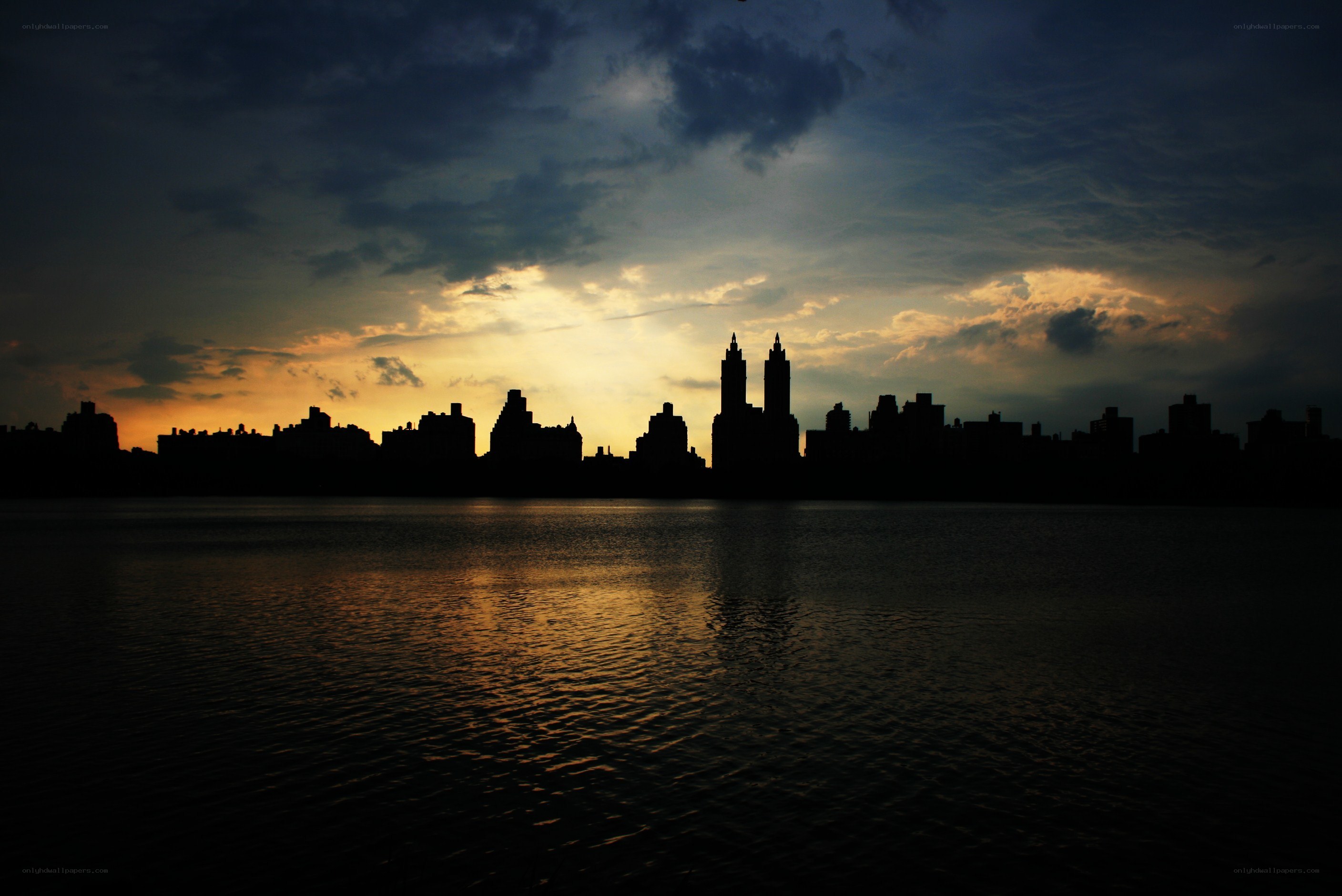 city skyline at sunset