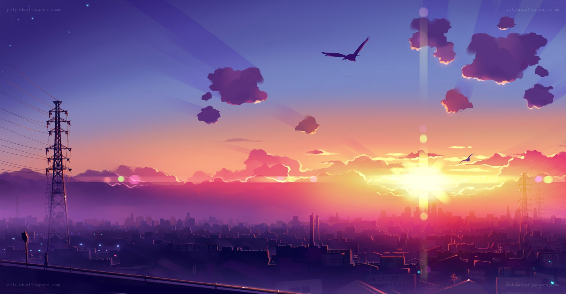 City skyline at sunset