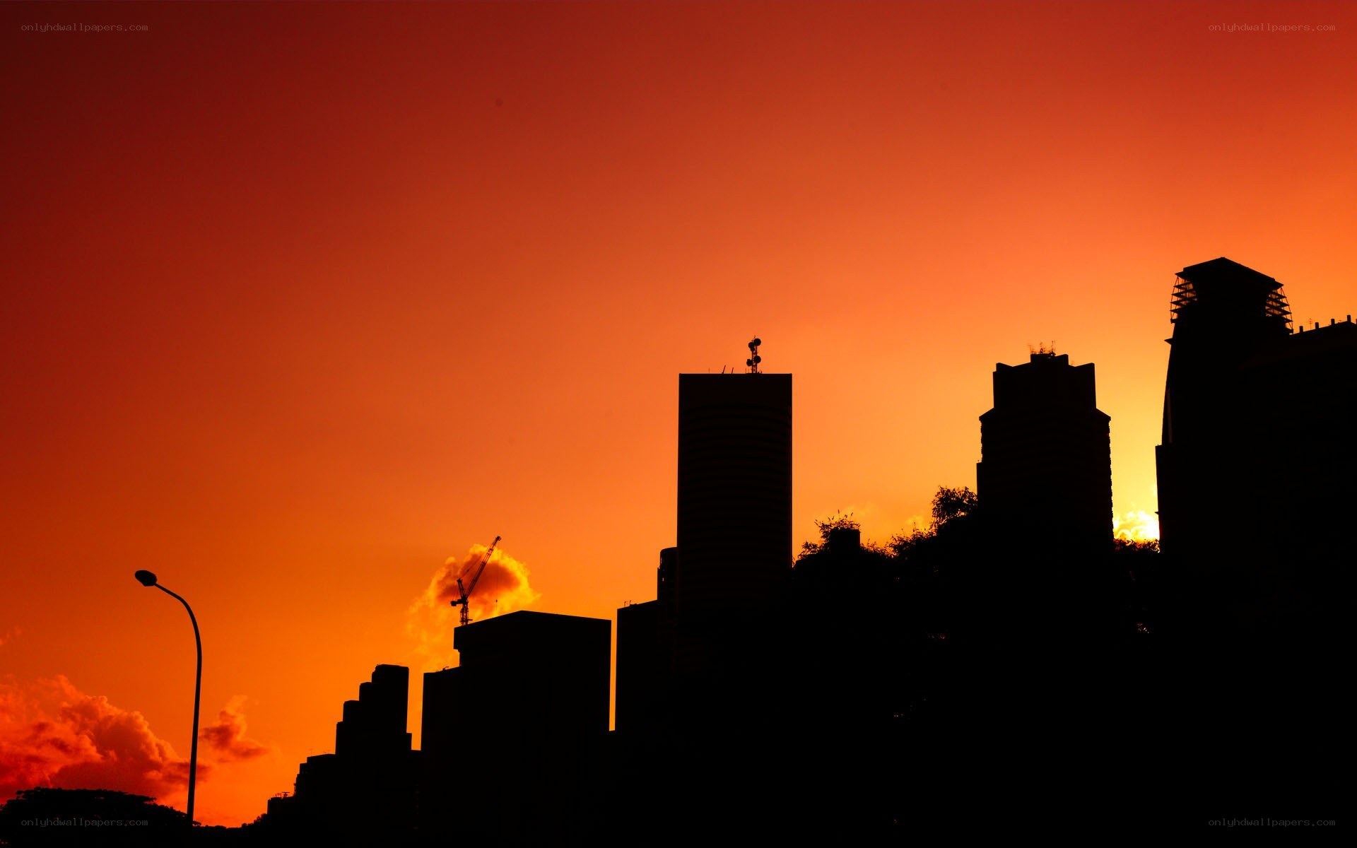 City skyline at sunset