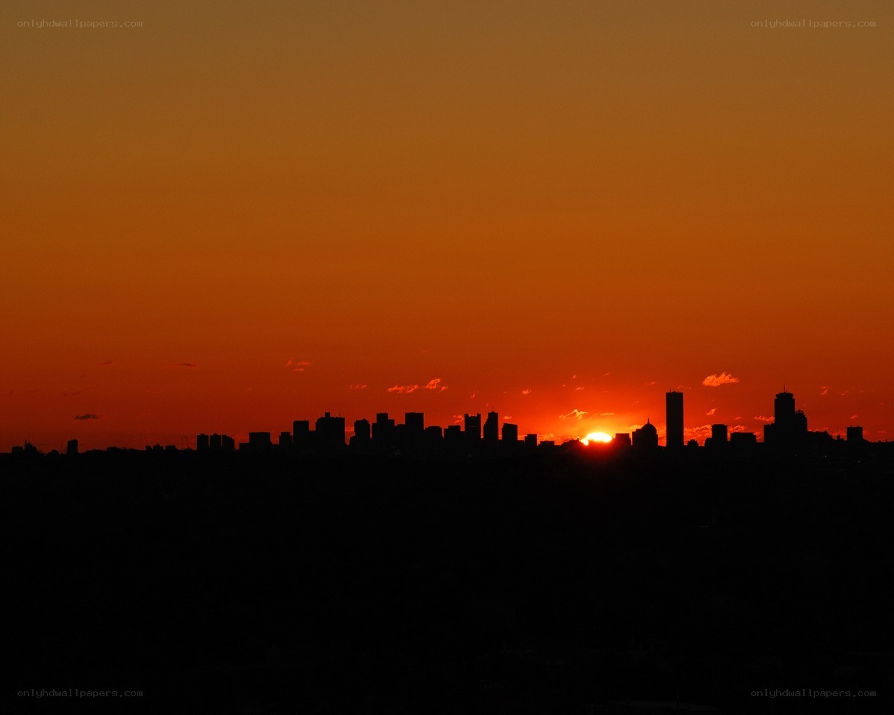 City skyline at sunset