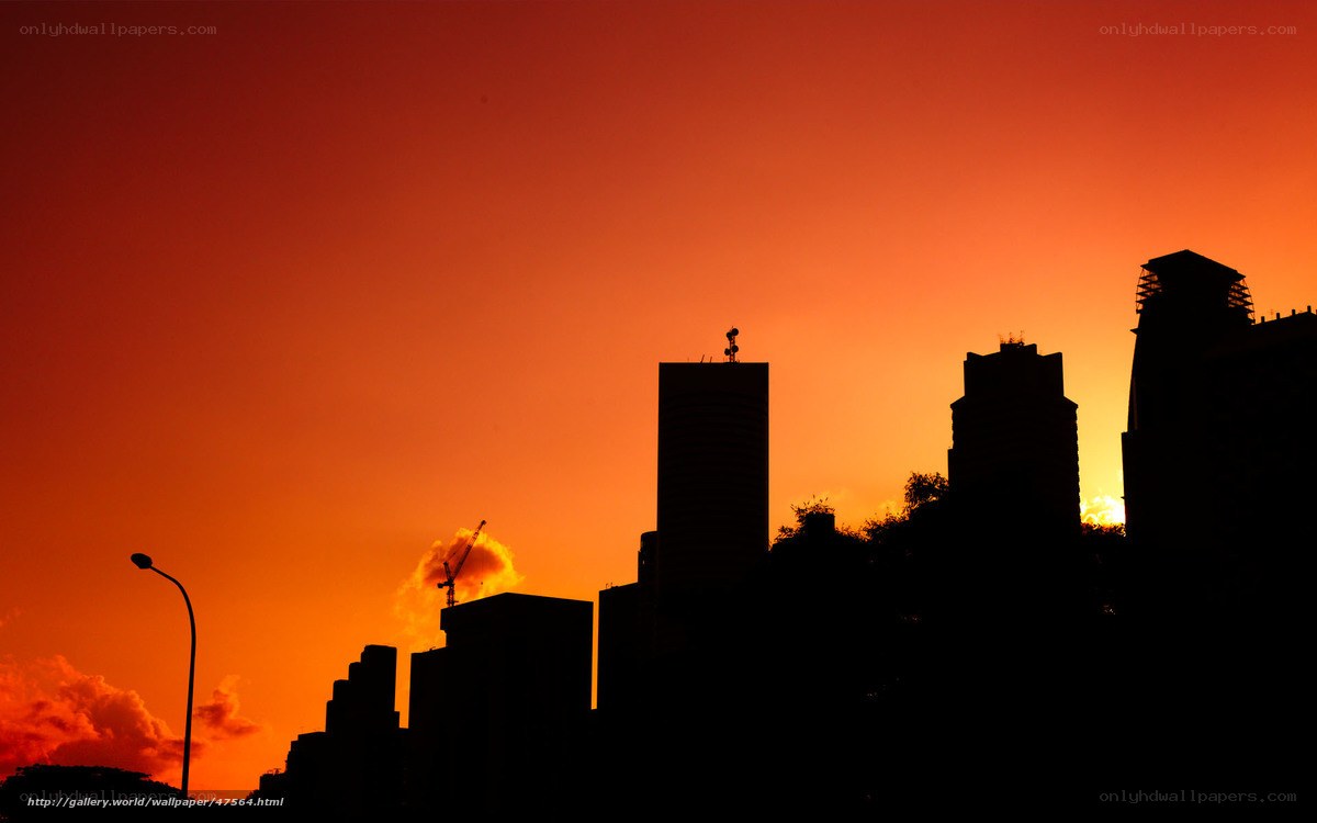 City skyline at sunset