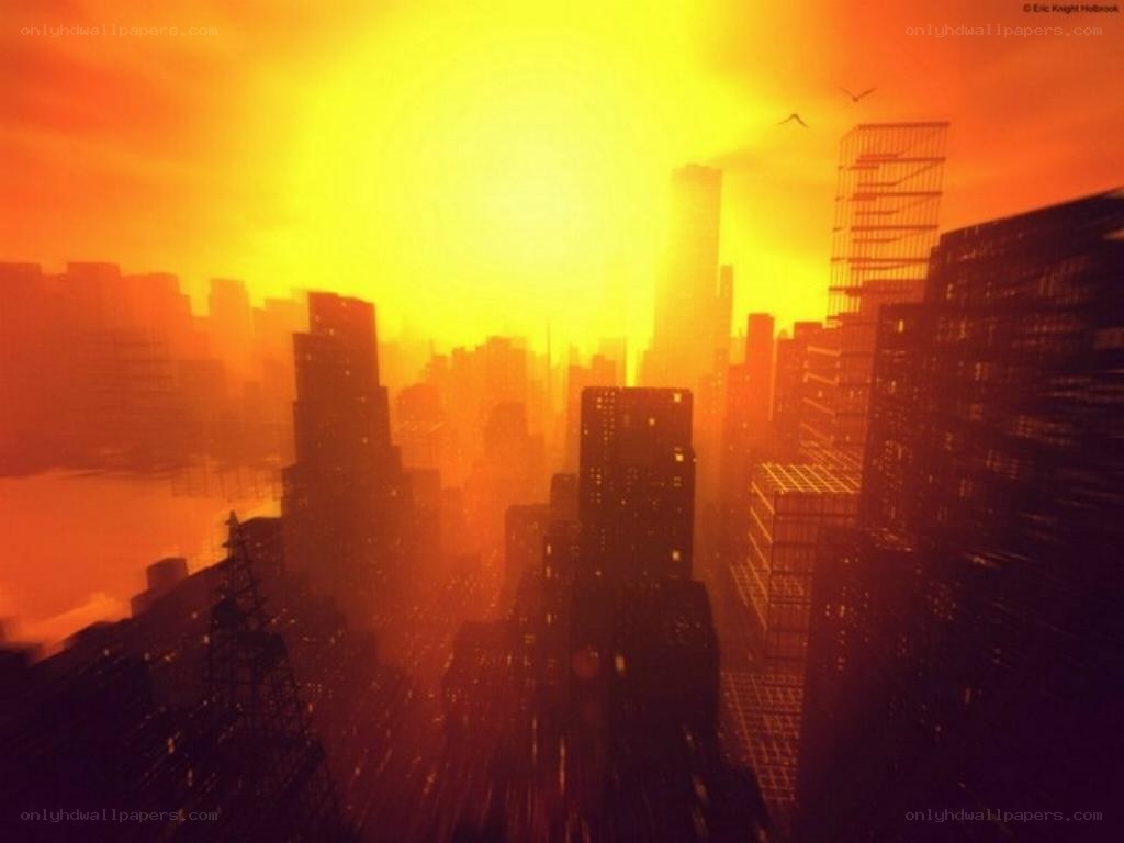 city skyline at sunset