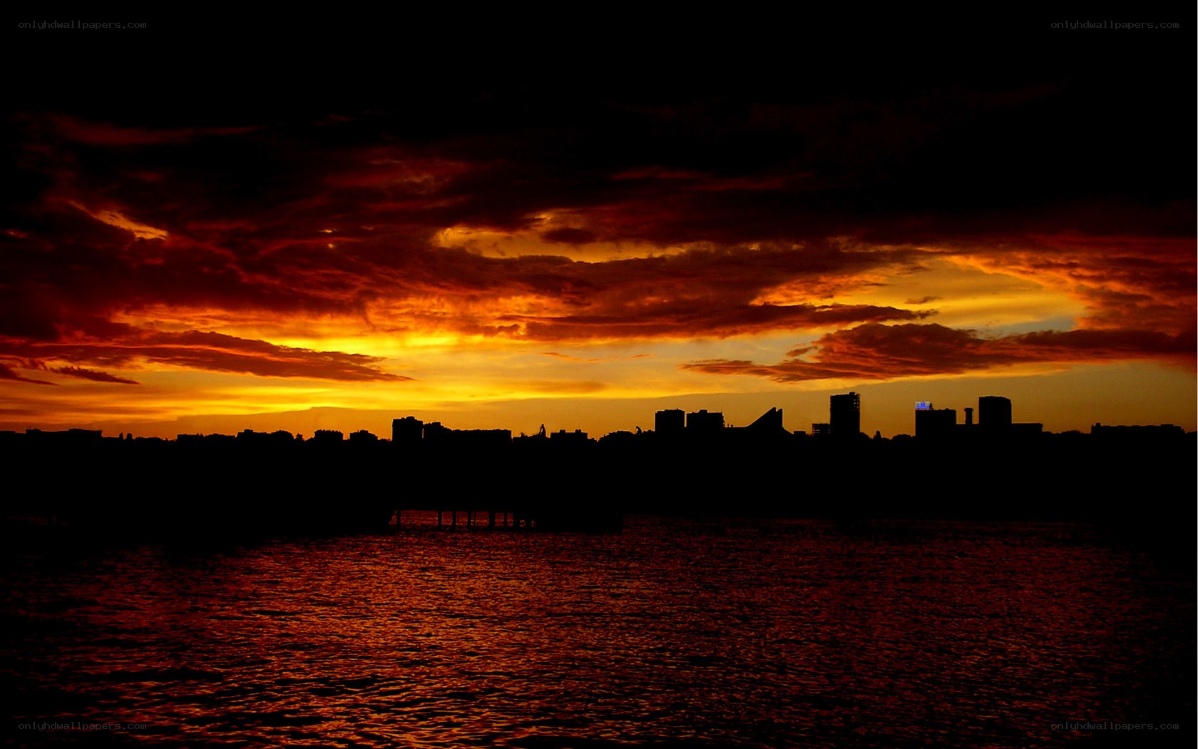 City skyline at sunset