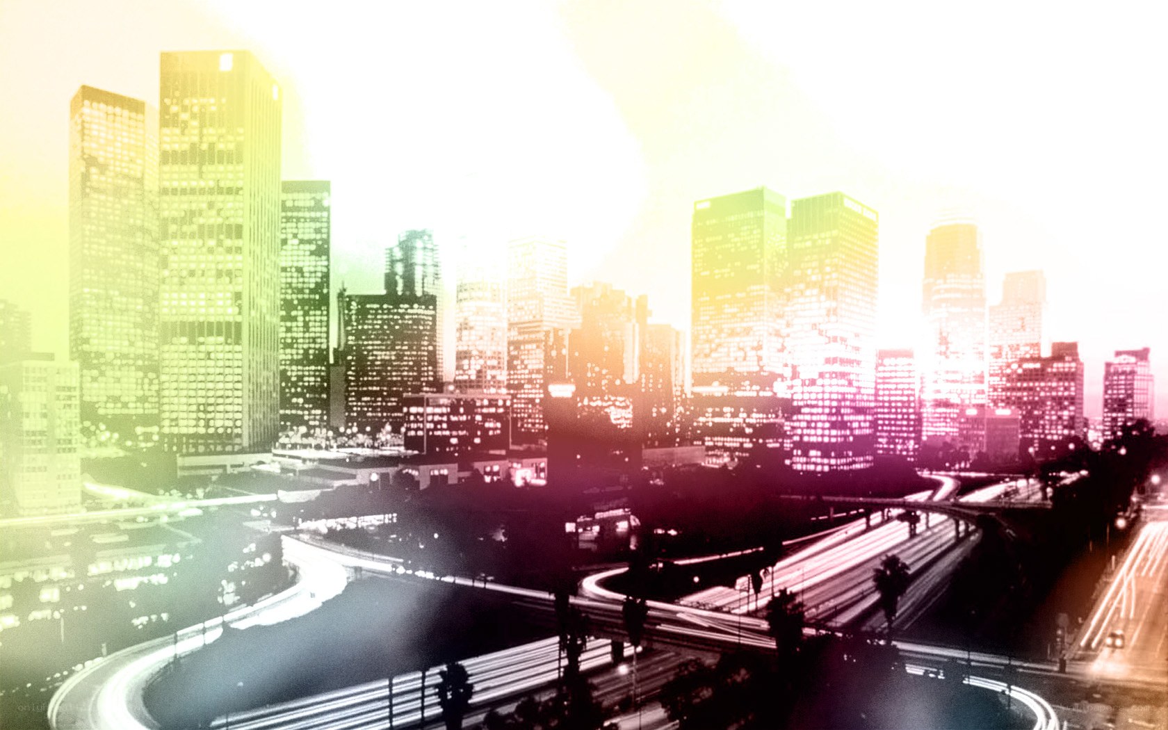 city skyline at sunset
