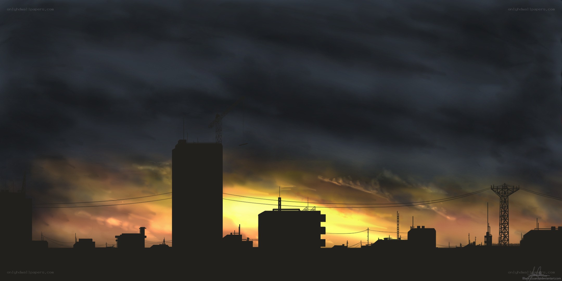 city skyline at sunset