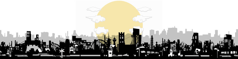 city skyline at sunset