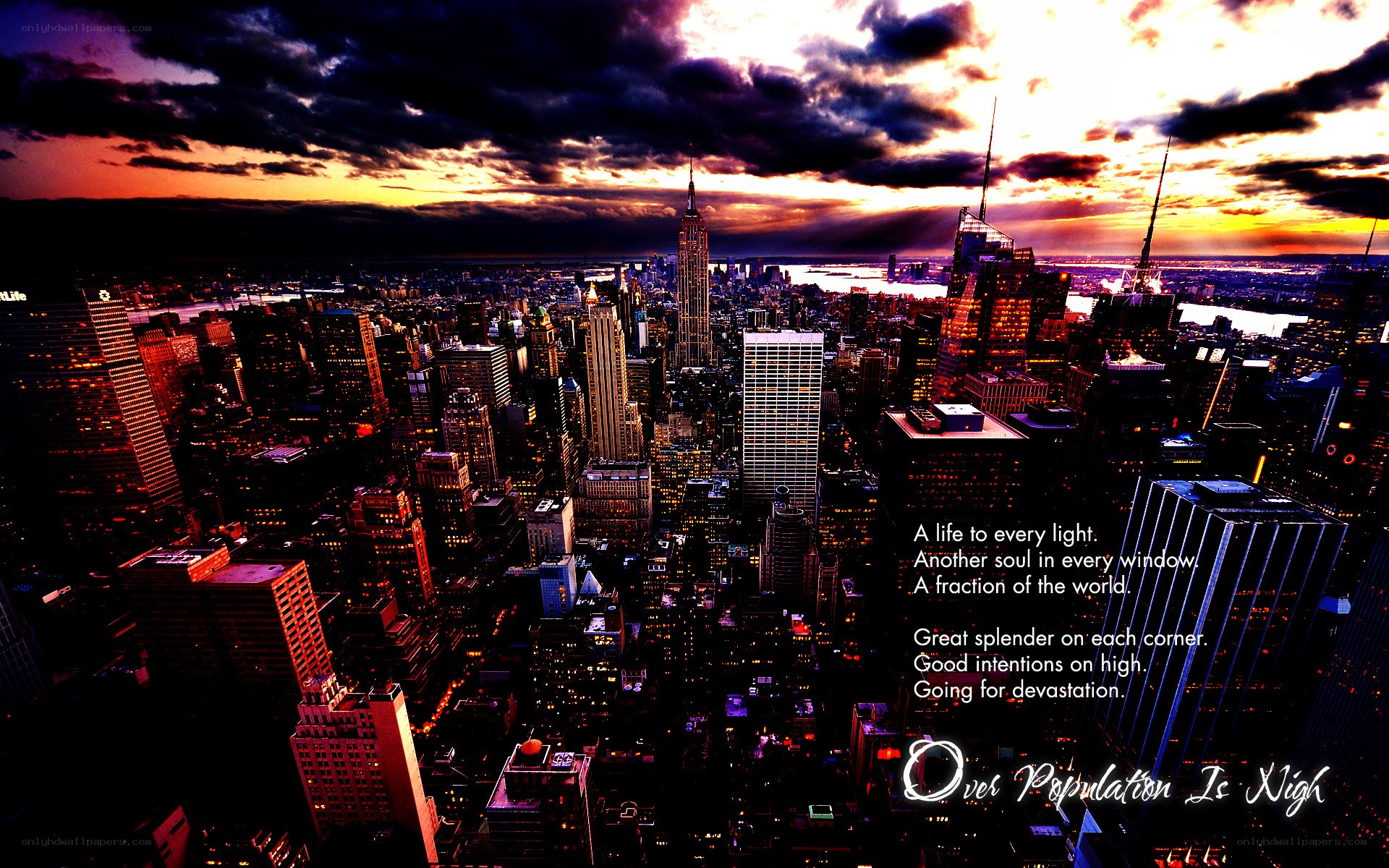 City skyline at sunset