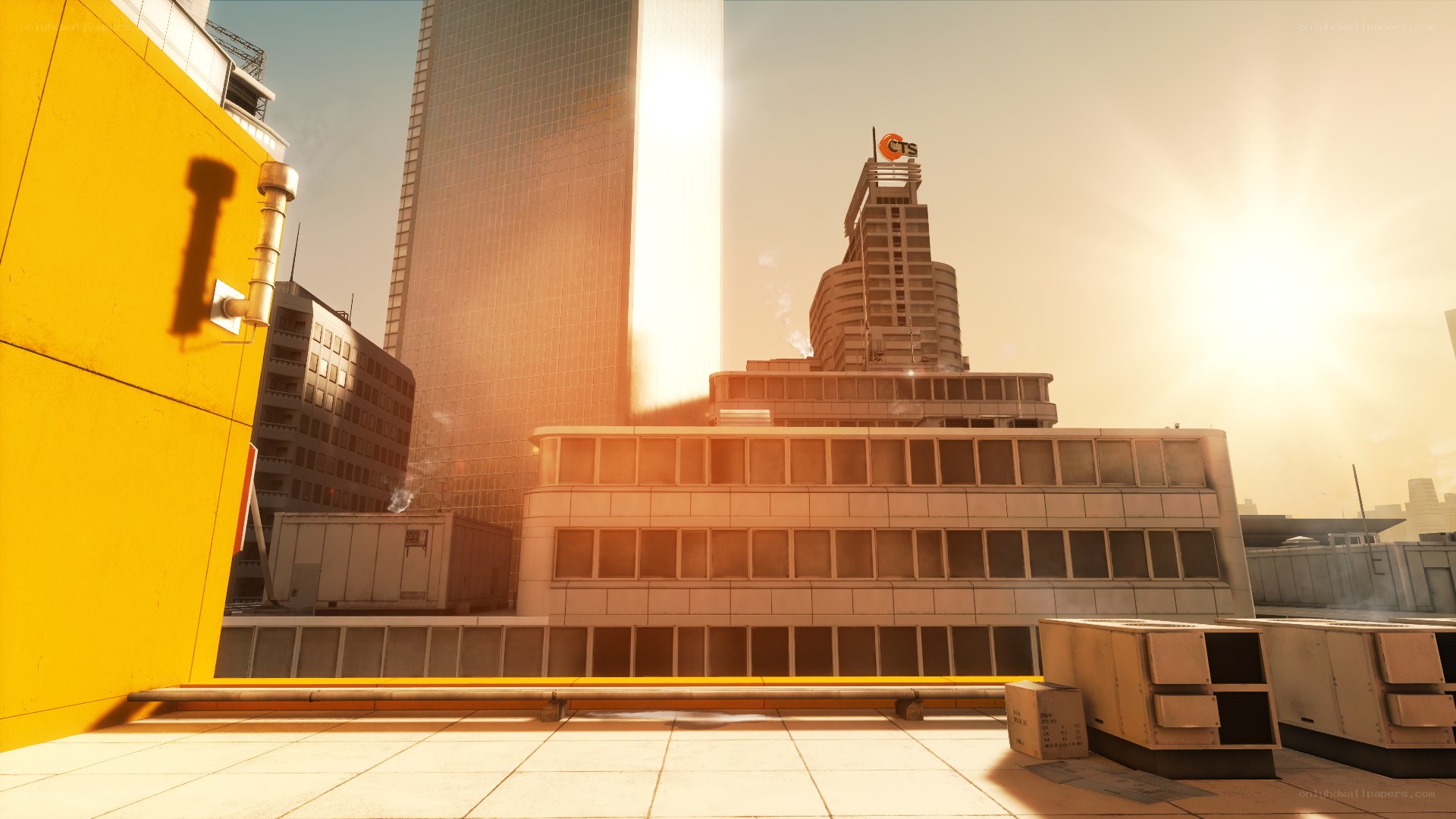 city skyline at sunset