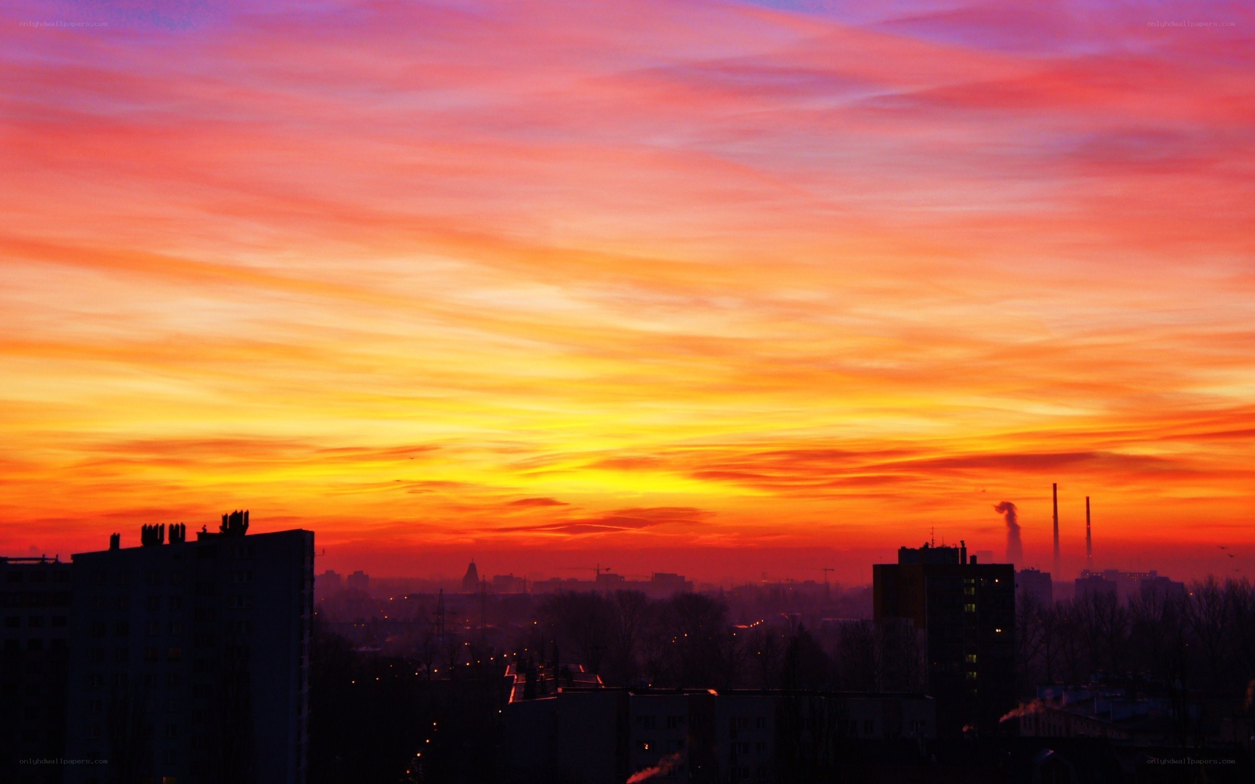 City skyline at sunset