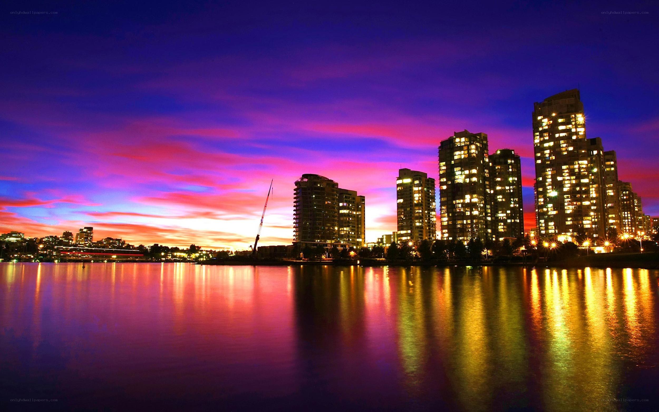 City skyline at sunset