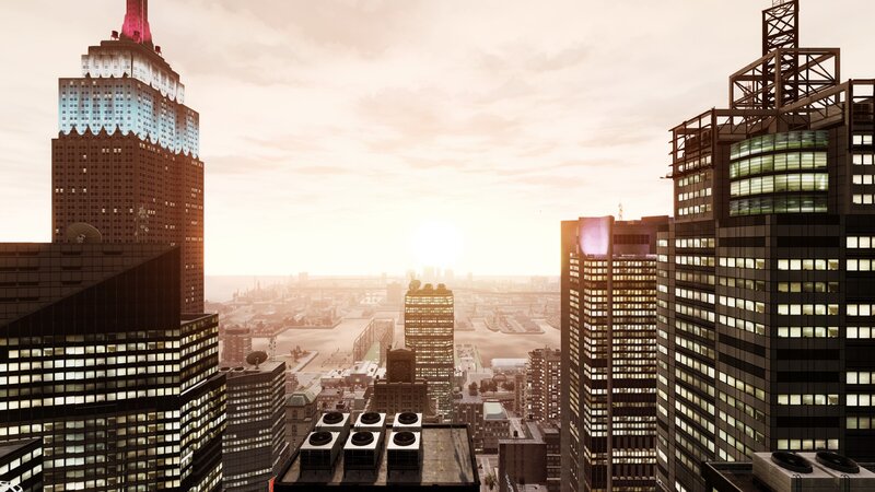 city skyline at sunset