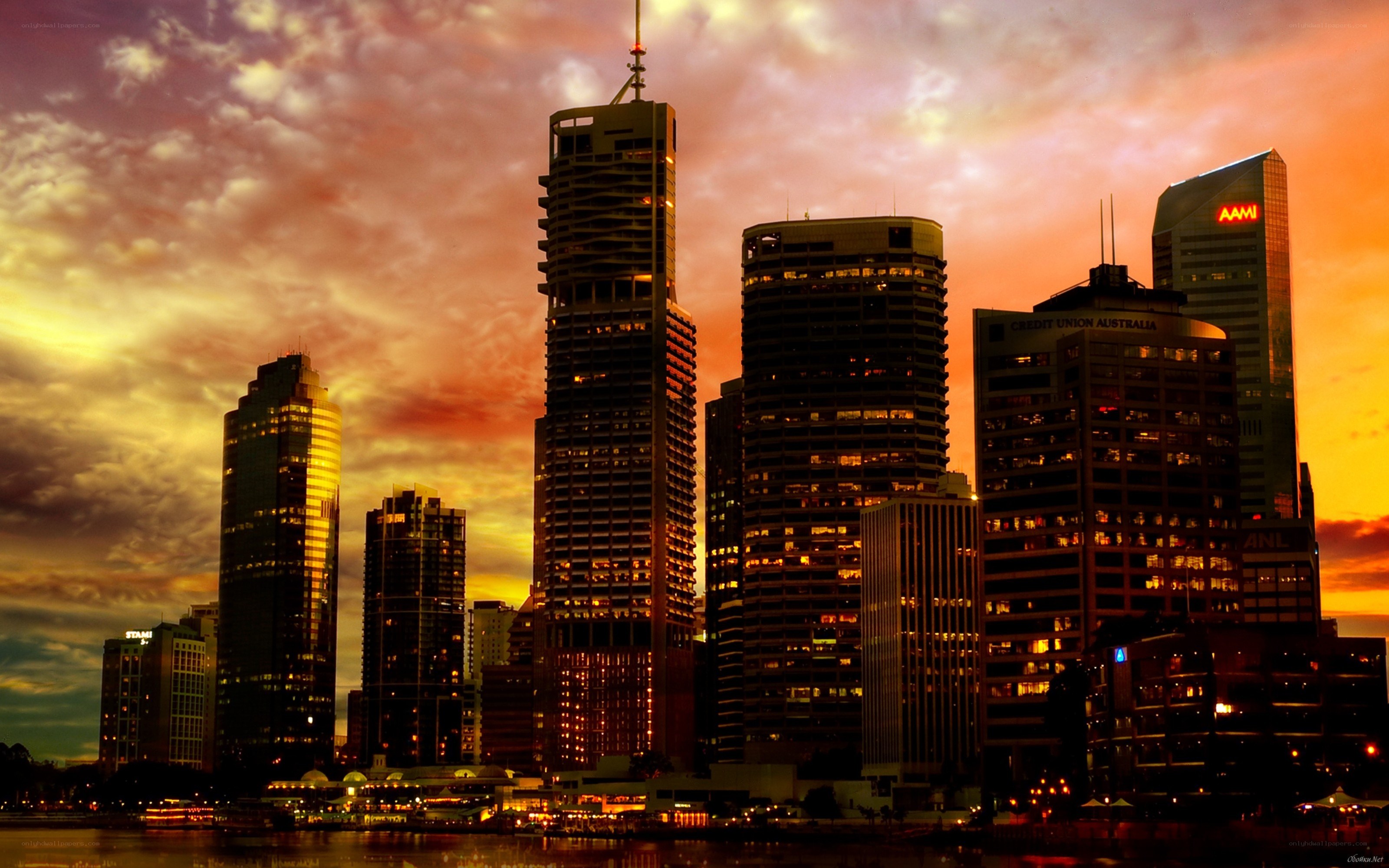 city skyline at sunset