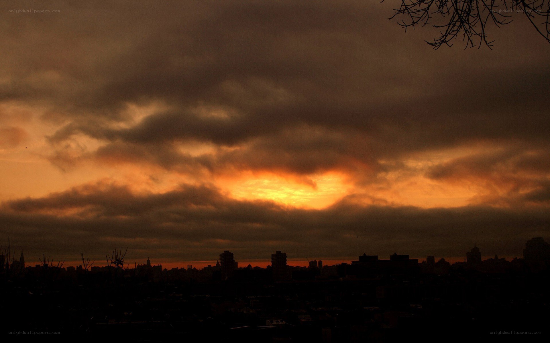 city skyline at sunset