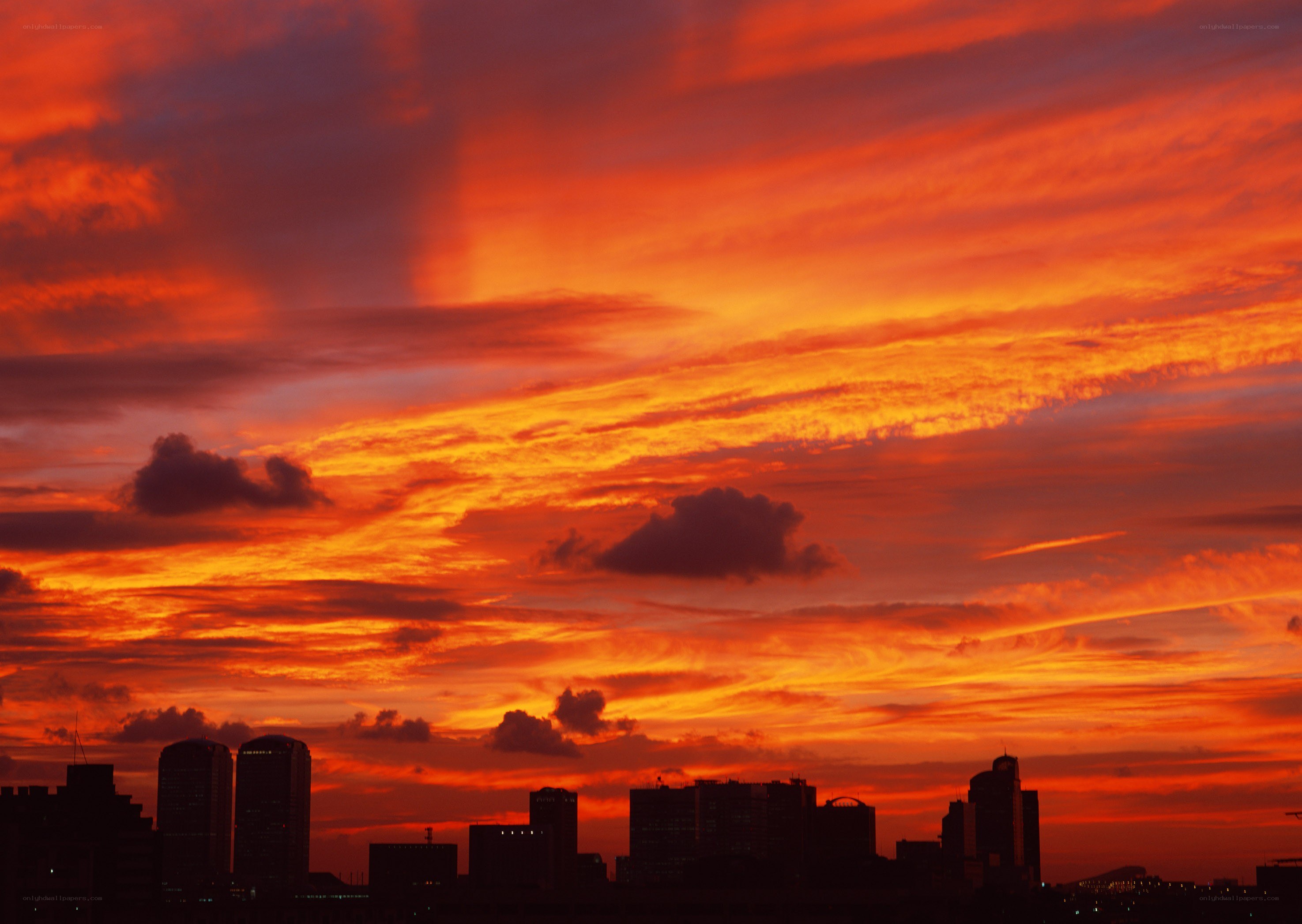 City skyline at sunset